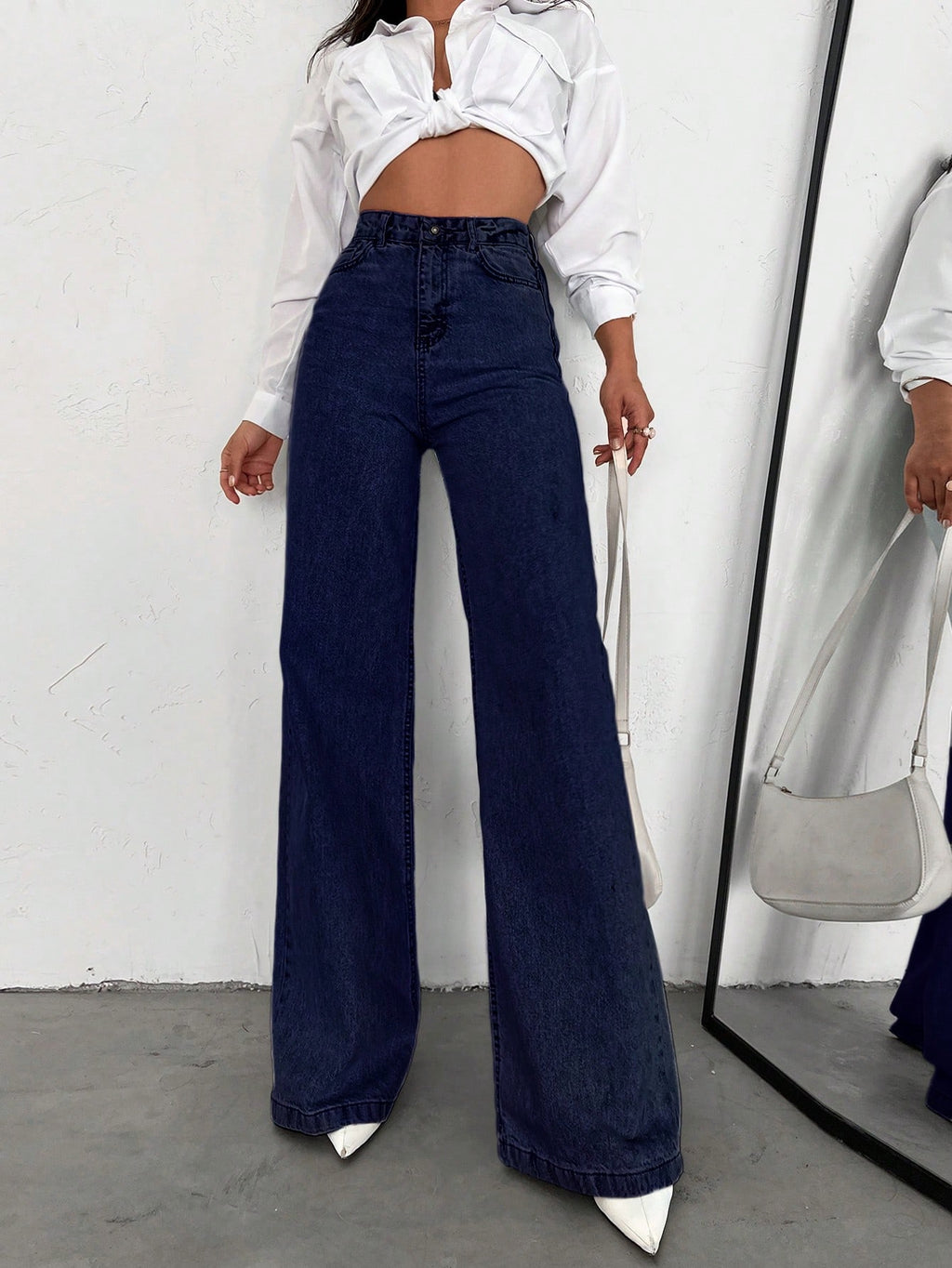 SHEIN Tall Jean grande taille à jambe large et ourlet long, 100% coton