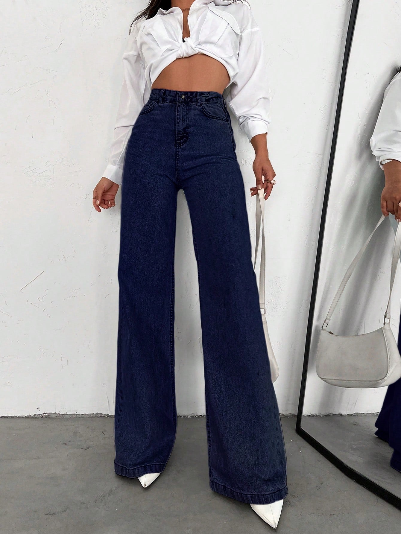 SHEIN Tall Jean grande taille à jambe large et ourlet long, 100% coton