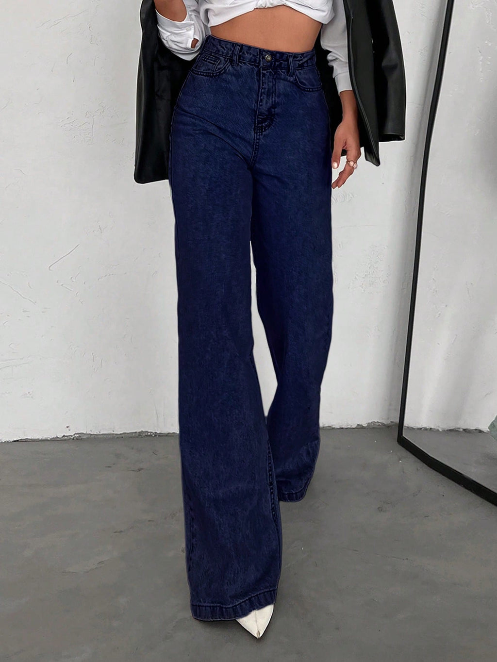 SHEIN Tall Jean grande taille à jambe large et ourlet long, 100% coton