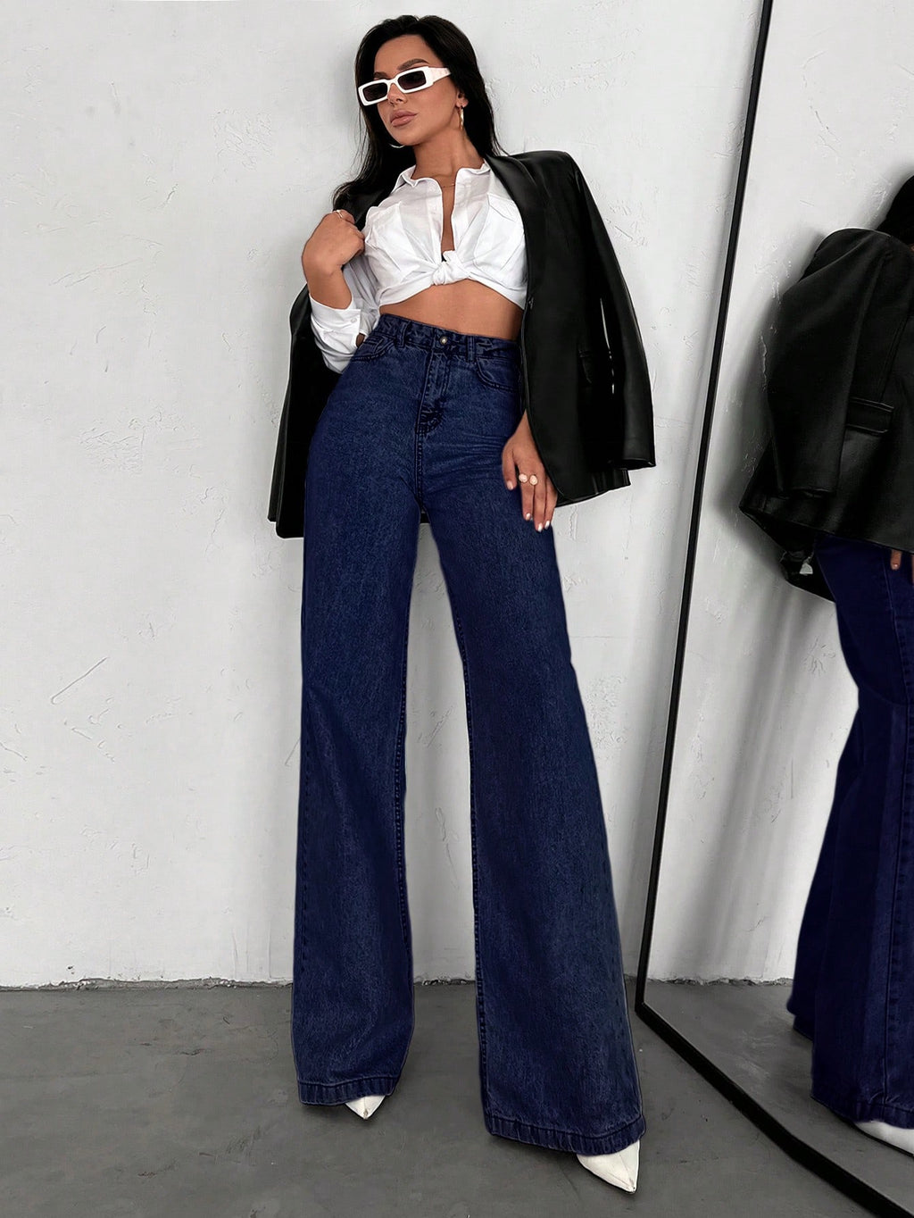 SHEIN Tall Jean grande taille à jambe large et ourlet long, 100% coton
