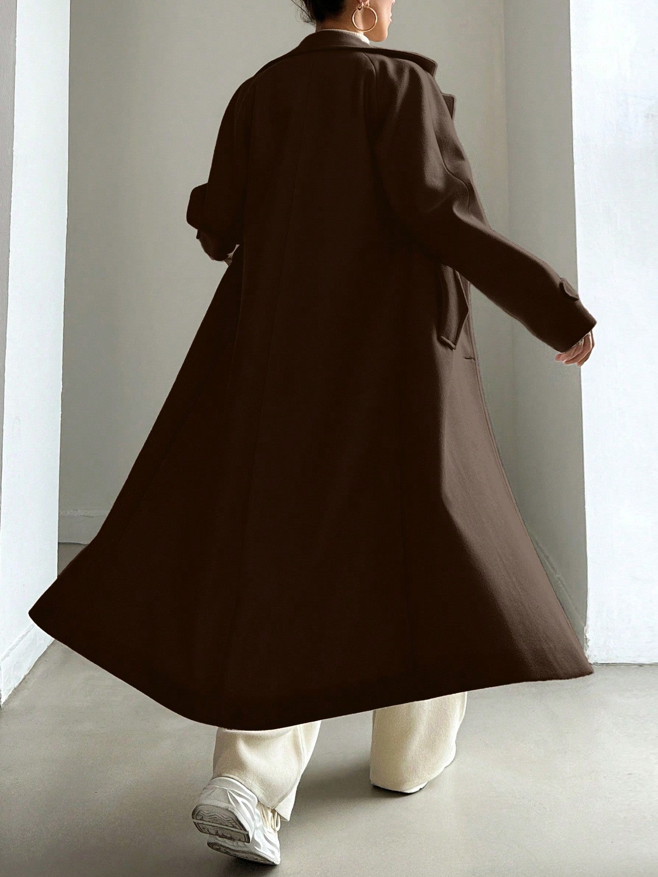 SHEIN Manteau En Laine Double Boutonnage Pour Femmes Couleur Unie Avec Col De Costume