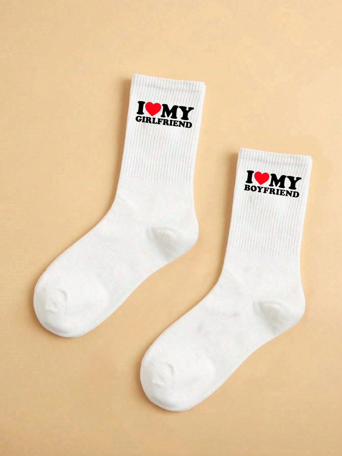 2 paires de chaussettes d'équipage pour couple, motif cœur blanc, minimaliste et , mignon et confortable, absorbant l'humidité, retour à l'école