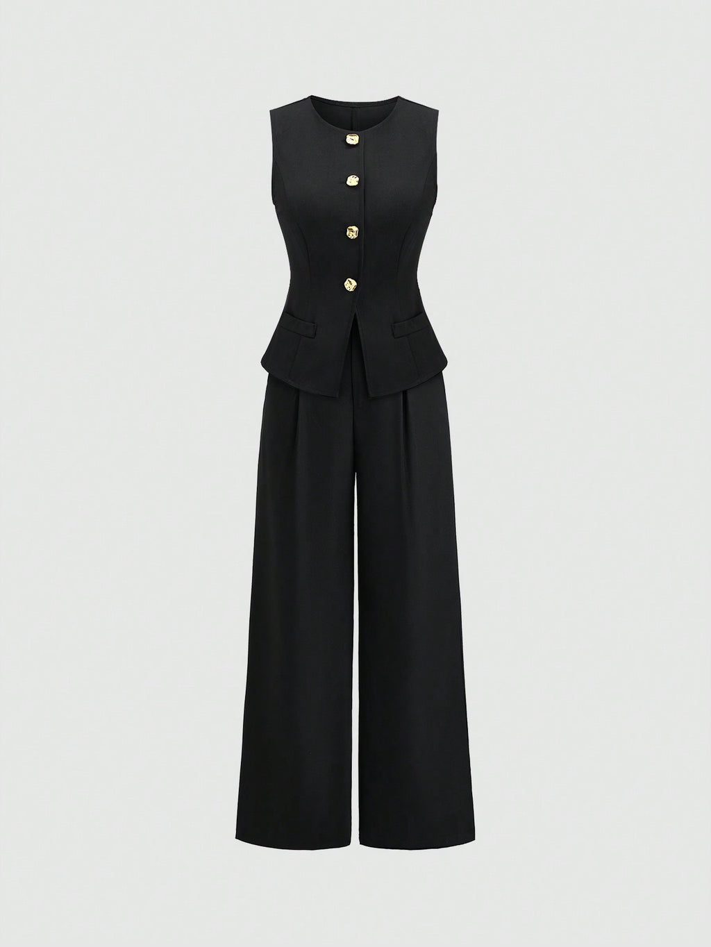 Sweetra Ensemble 2 pièces pour femmes, composé d'un gilet croisé et d'un pantalon large plissé