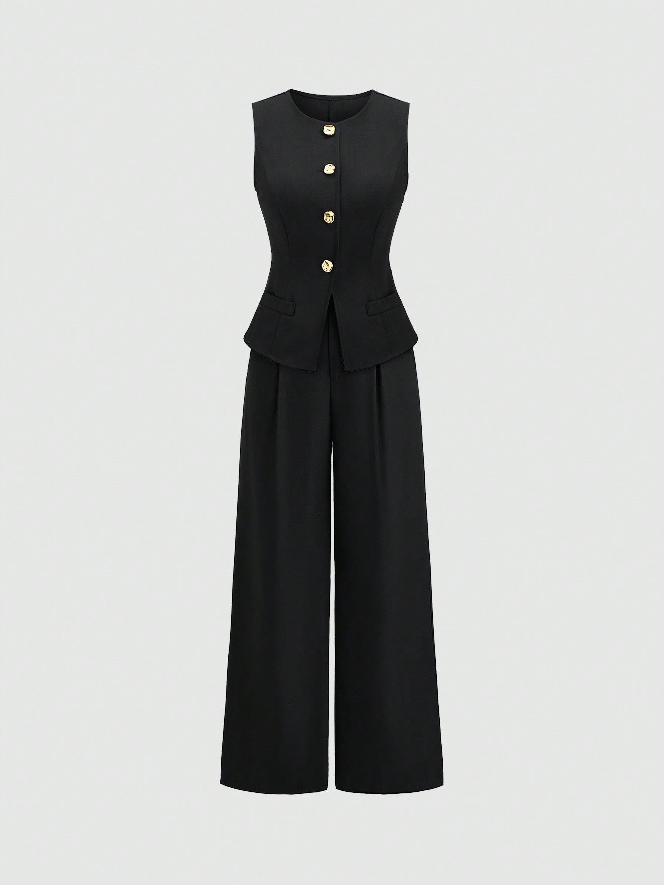 Sweetra Ensemble 2 pièces pour femmes, composé d'un gilet croisé et d'un pantalon large plissé