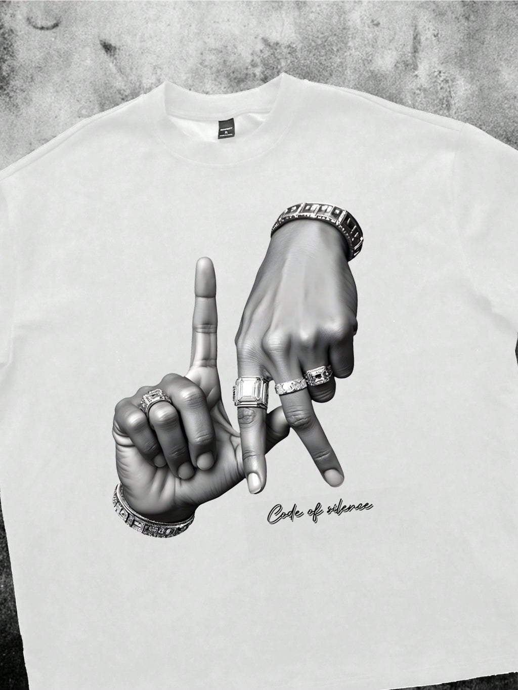 T-shirt noir imprimé de geste de la main pour hommes