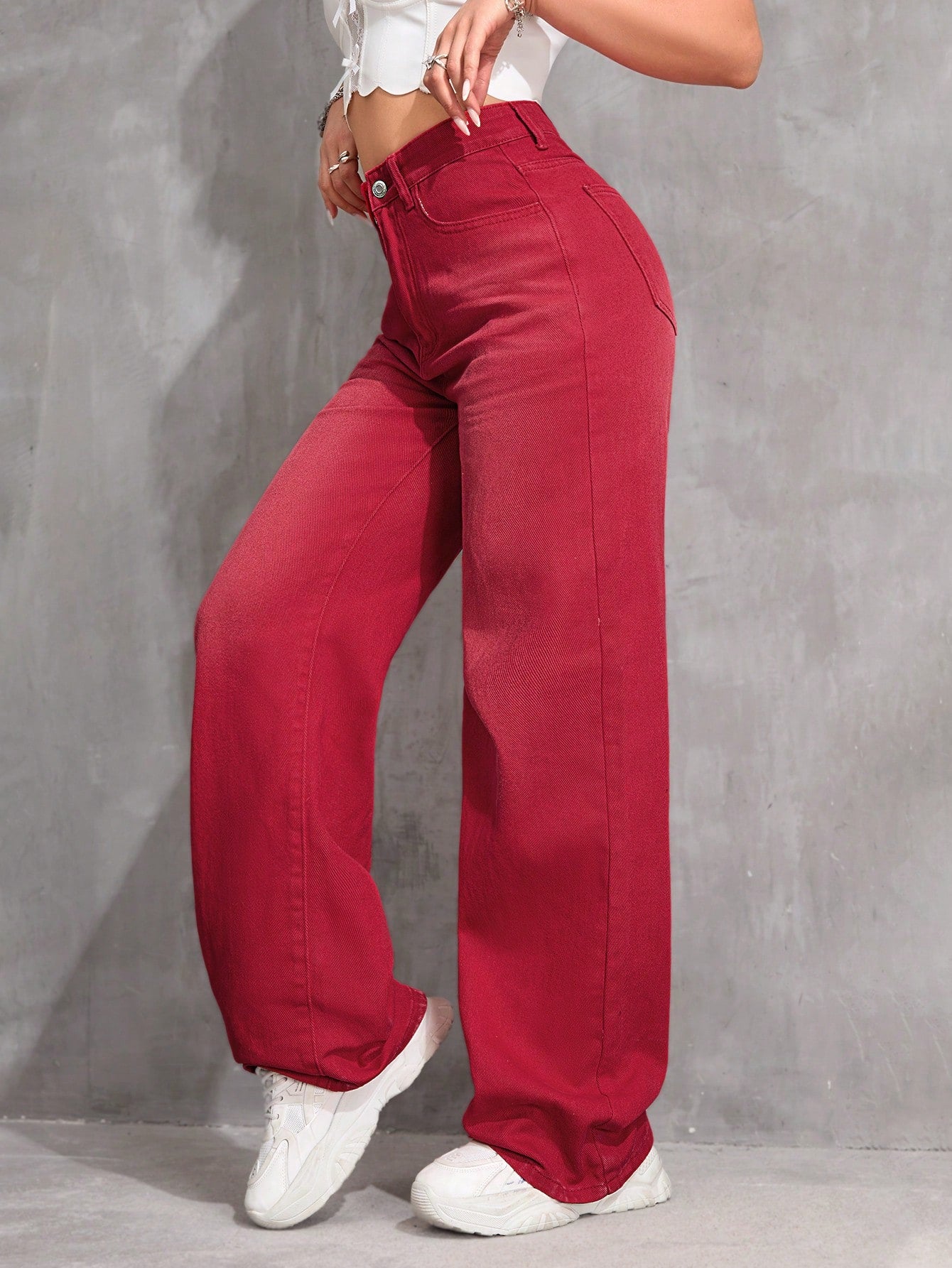 SHEIN x Lina SHEIN ICON Jeans droits taille mi-haute lavés décontractés de style rétro