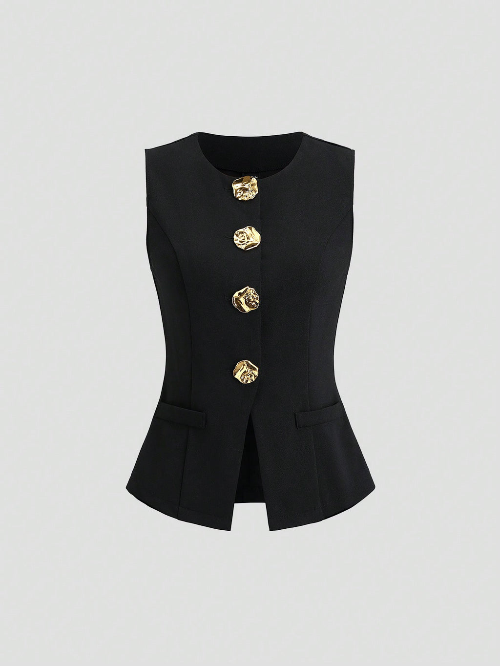 Sweetra Blazer sans manches basique de style français pour femmes avec boutons en métal, fin