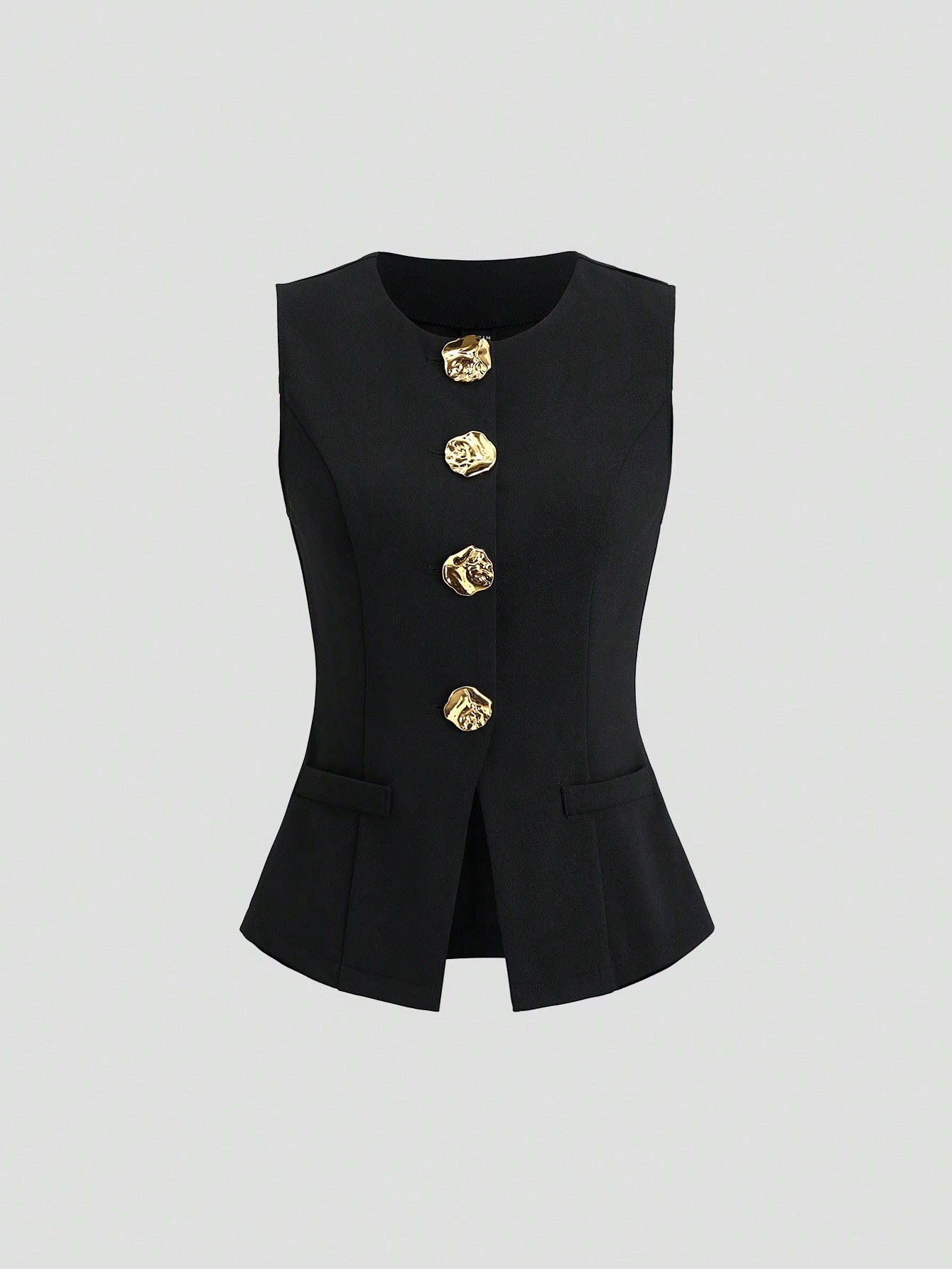 Sweetra Blazer sans manches basique de style français pour femmes avec boutons en métal, fin