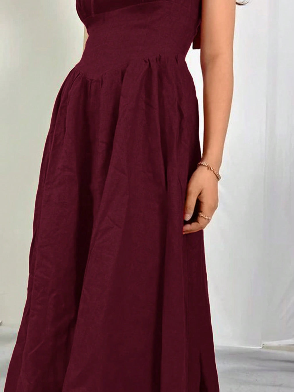 Robe longue romantique rouge à encolure carrée pour femme