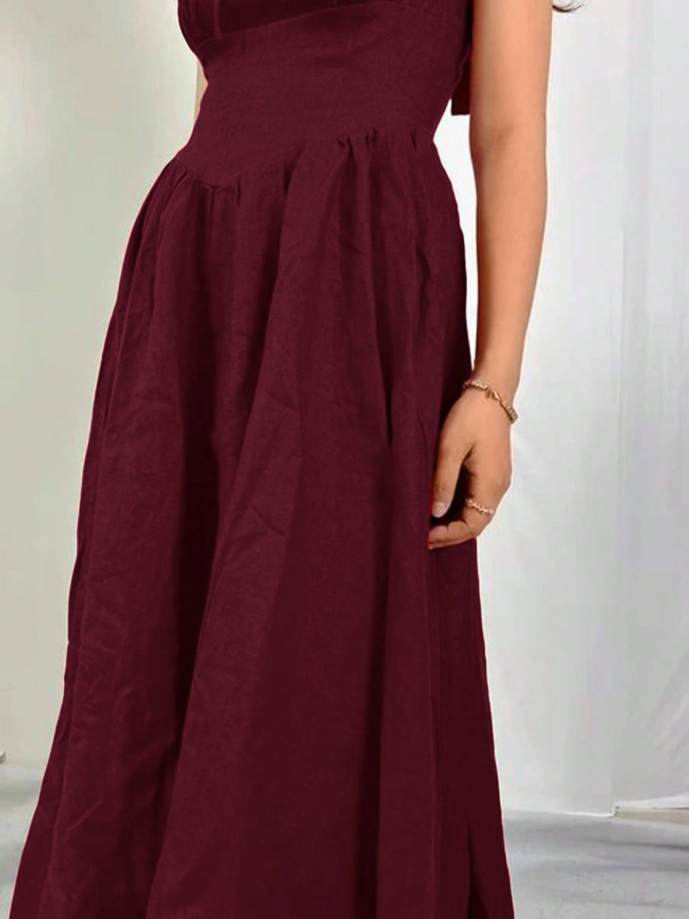 Robe longue romantique rouge à encolure carrée pour femme