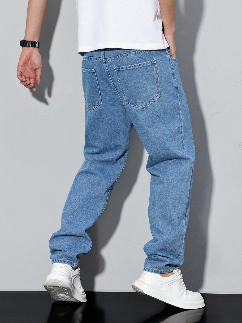 Manfinity Homme Jeans en denim fuselé délavé pour hommes, style décontracté