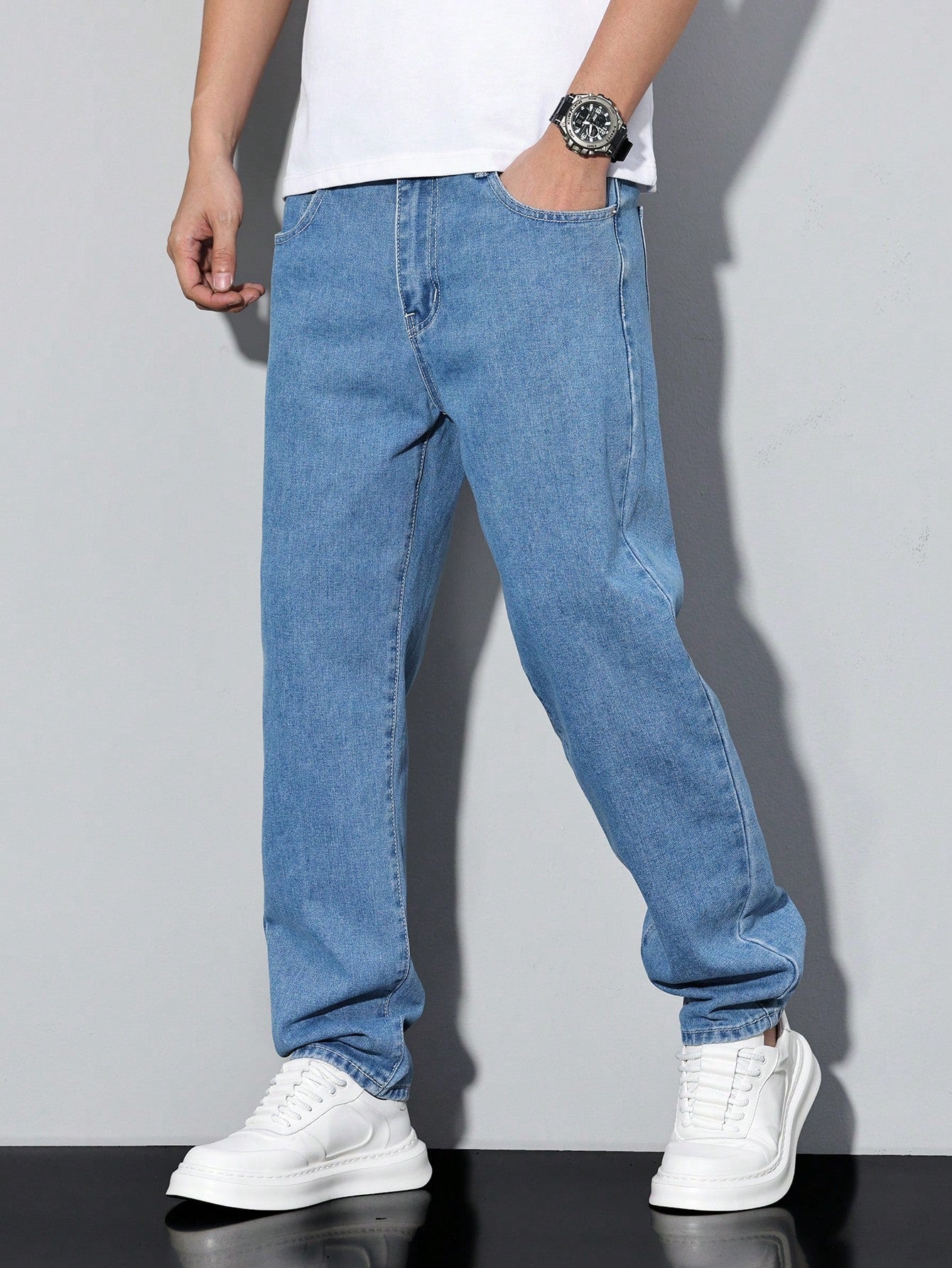 Manfinity Homme Jeans en denim fuselé délavé pour hommes, style décontracté