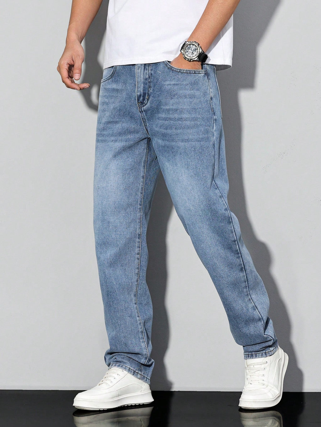 Manfinity Homme Jeans décontractés délavés à coupe effilée pour hommes