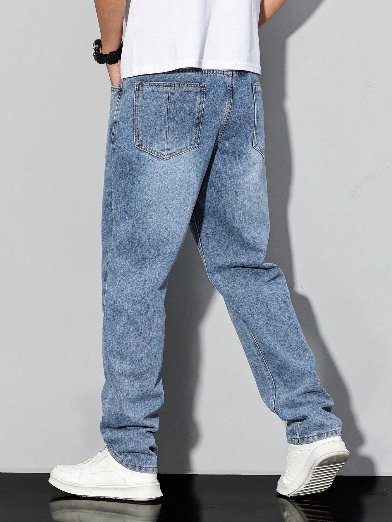 Manfinity Homme Jeans décontractés délavés à coupe effilée pour hommes