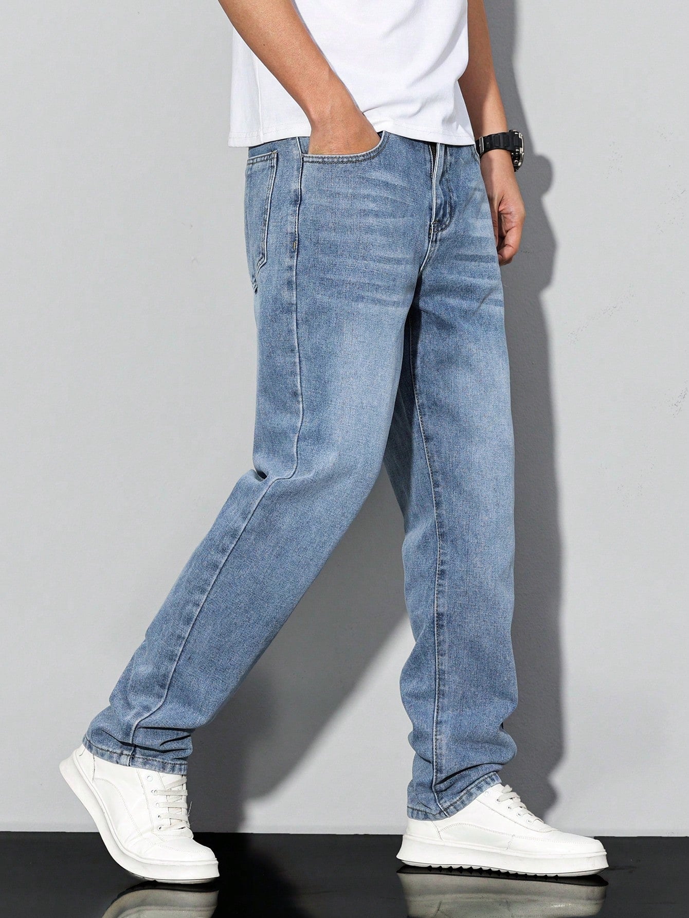 Manfinity Homme Jeans décontractés délavés à coupe effilée pour hommes