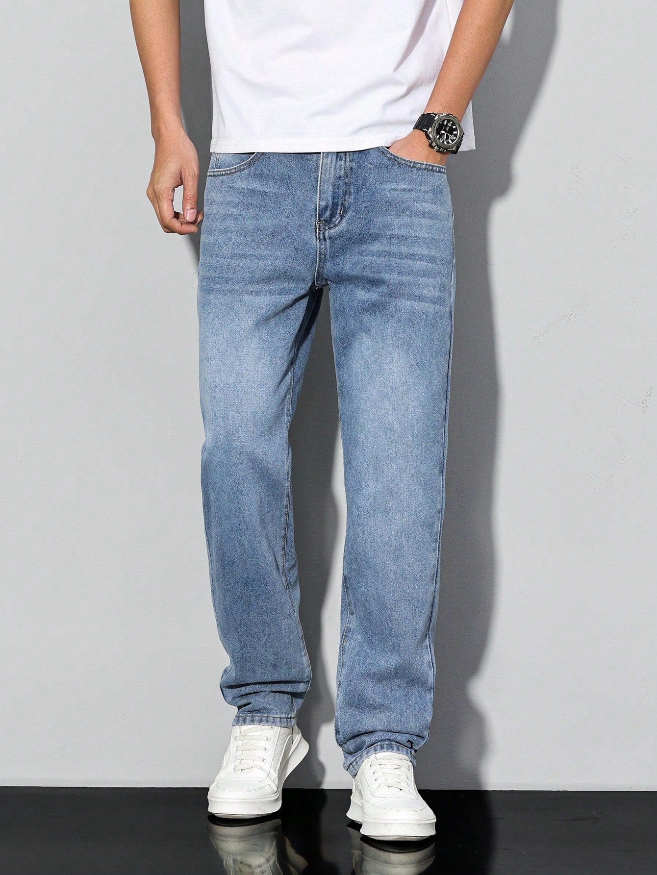 Manfinity Homme Jeans décontractés délavés à coupe effilée pour hommes