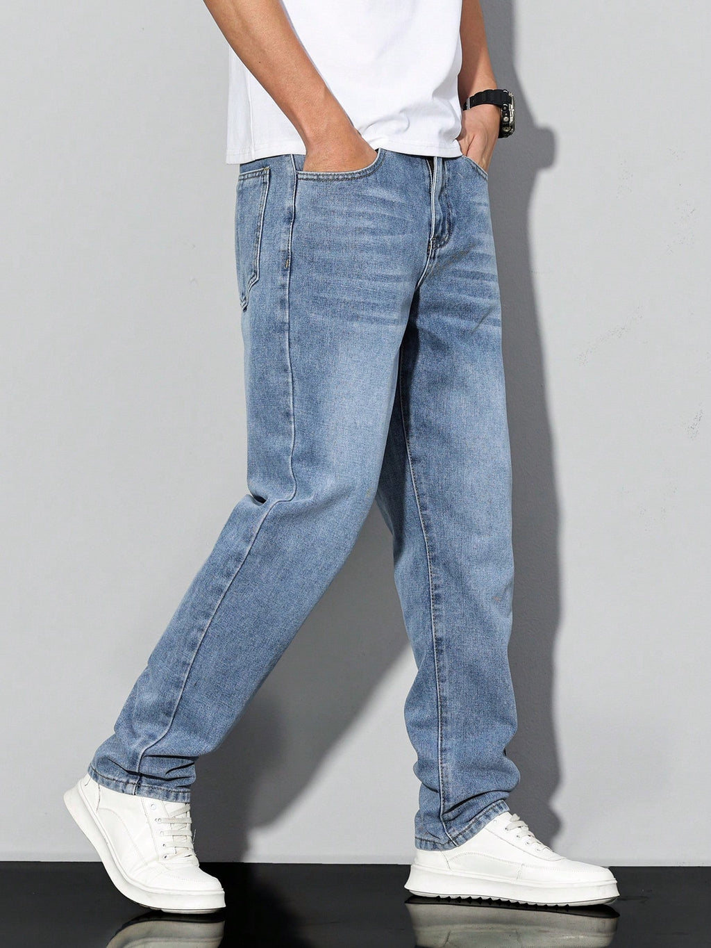 Manfinity Homme Jeans décontractés délavés à coupe effilée pour hommes