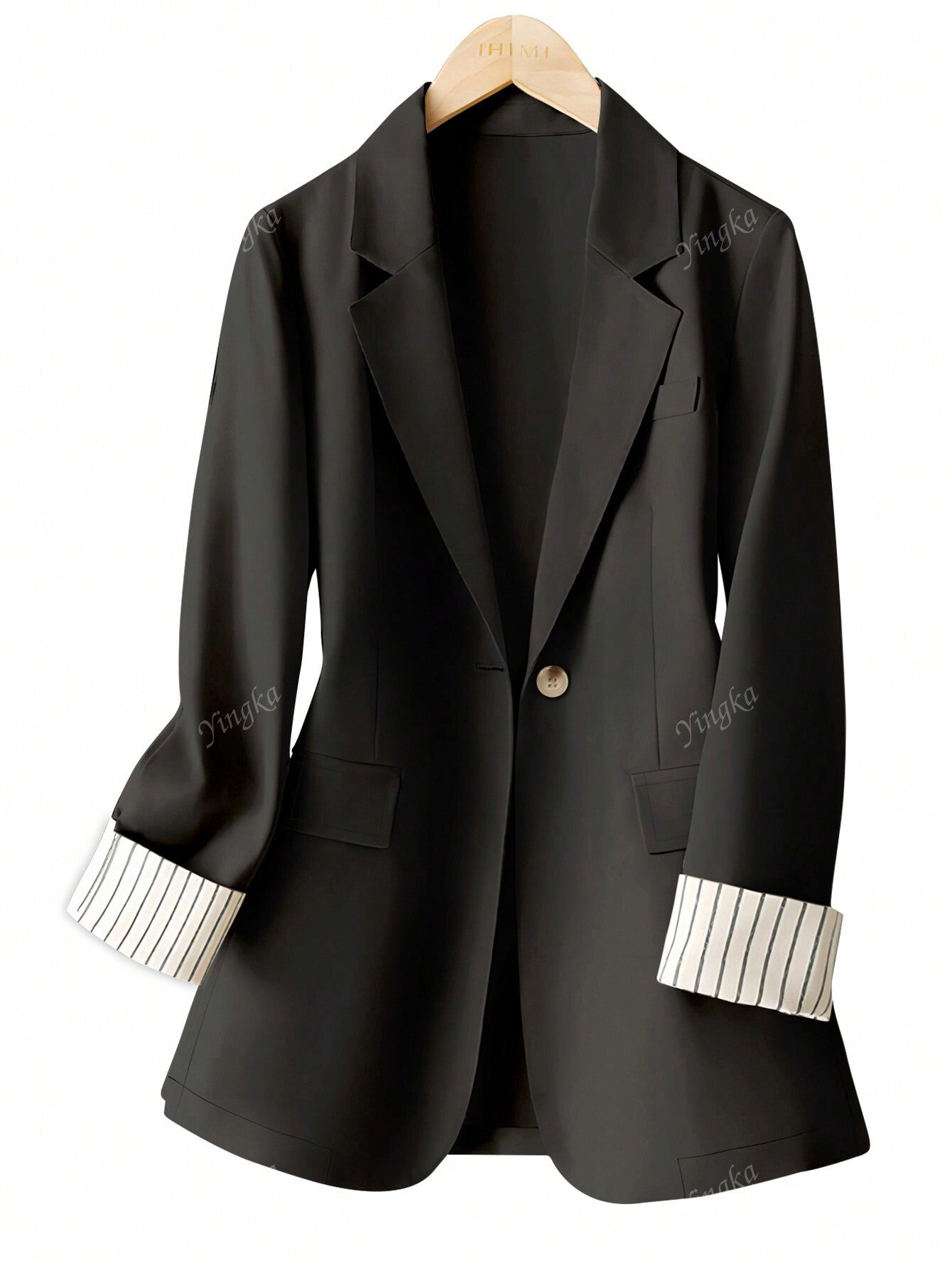 Blazer régulier pour femmes avec revers à rayures patchwork et un bouton