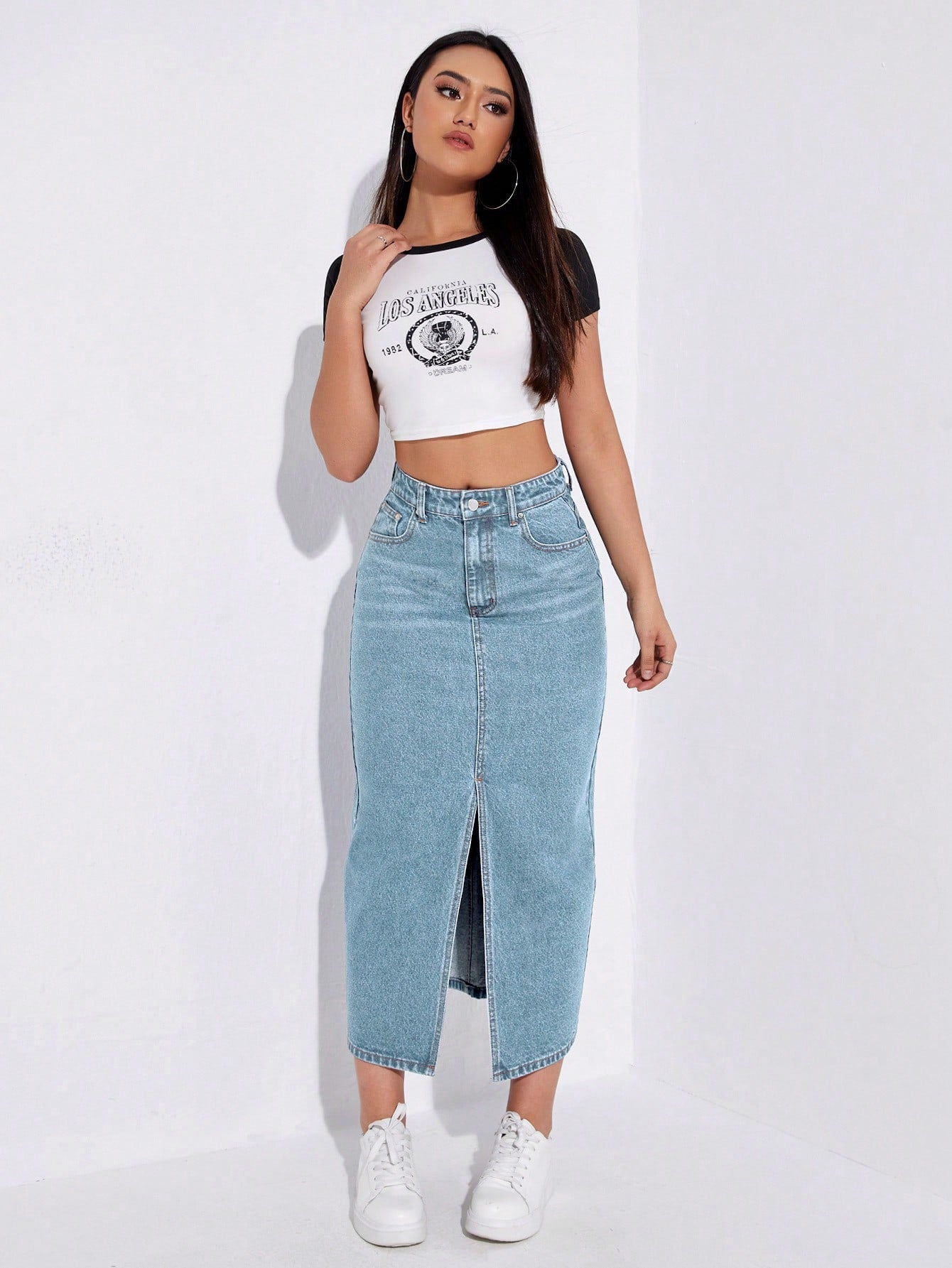 SHEIN EZwear Jupe en jean taille haute fendu