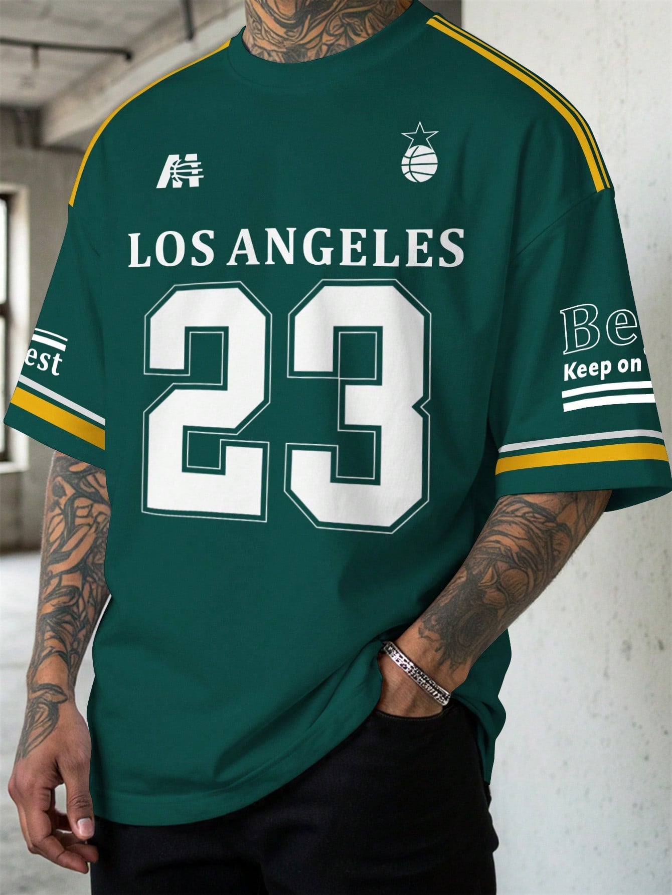 T-shirt casual en jersey à manches courtes pour homme avec imprimé de lettres
