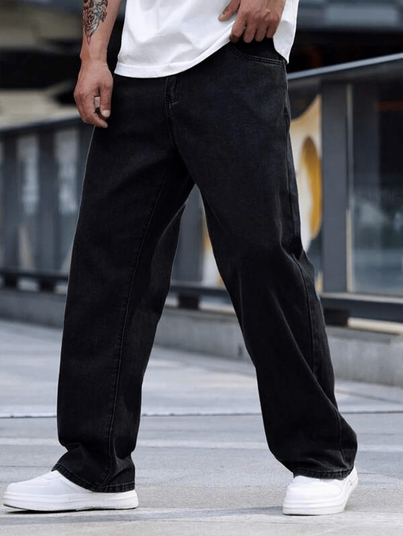 1 pièce Jeans décontractés coupe droite ample, style de rue pour homme, lavage, mode coréenne, polyvalent