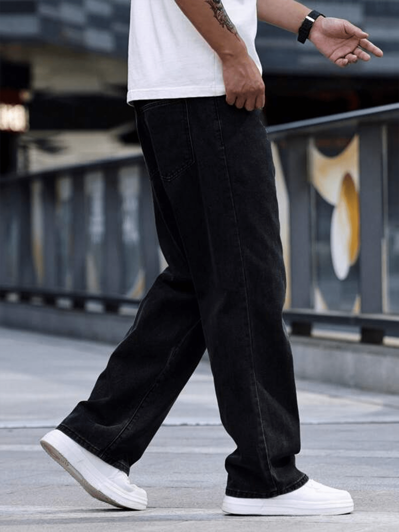 1 pièce Jeans décontractés coupe droite ample, style de rue pour homme, lavage, mode coréenne, polyvalent