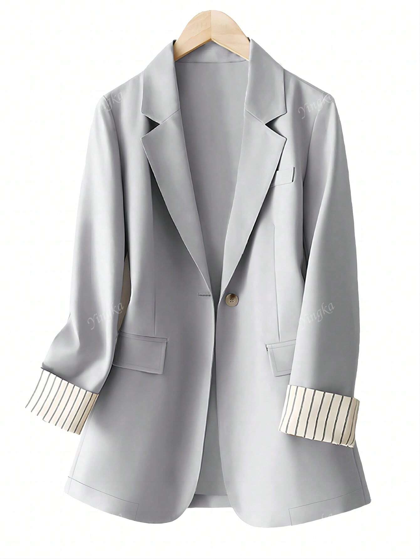 Blazer régulier pour femmes avec revers à rayures patchwork et un bouton
