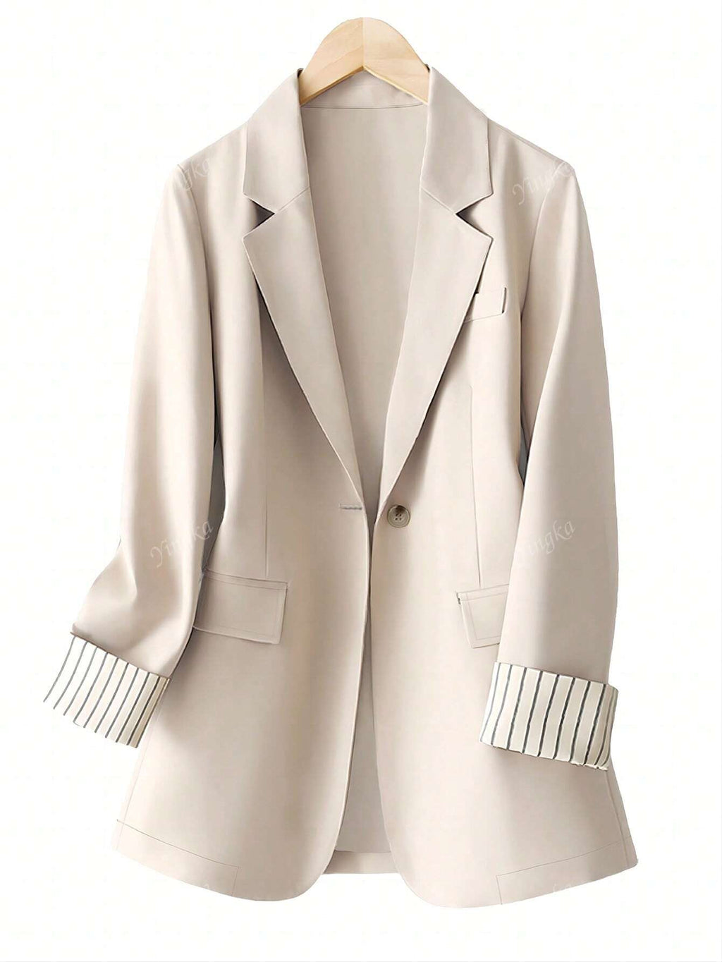 Blazer régulier pour femmes avec revers à rayures patchwork et un bouton