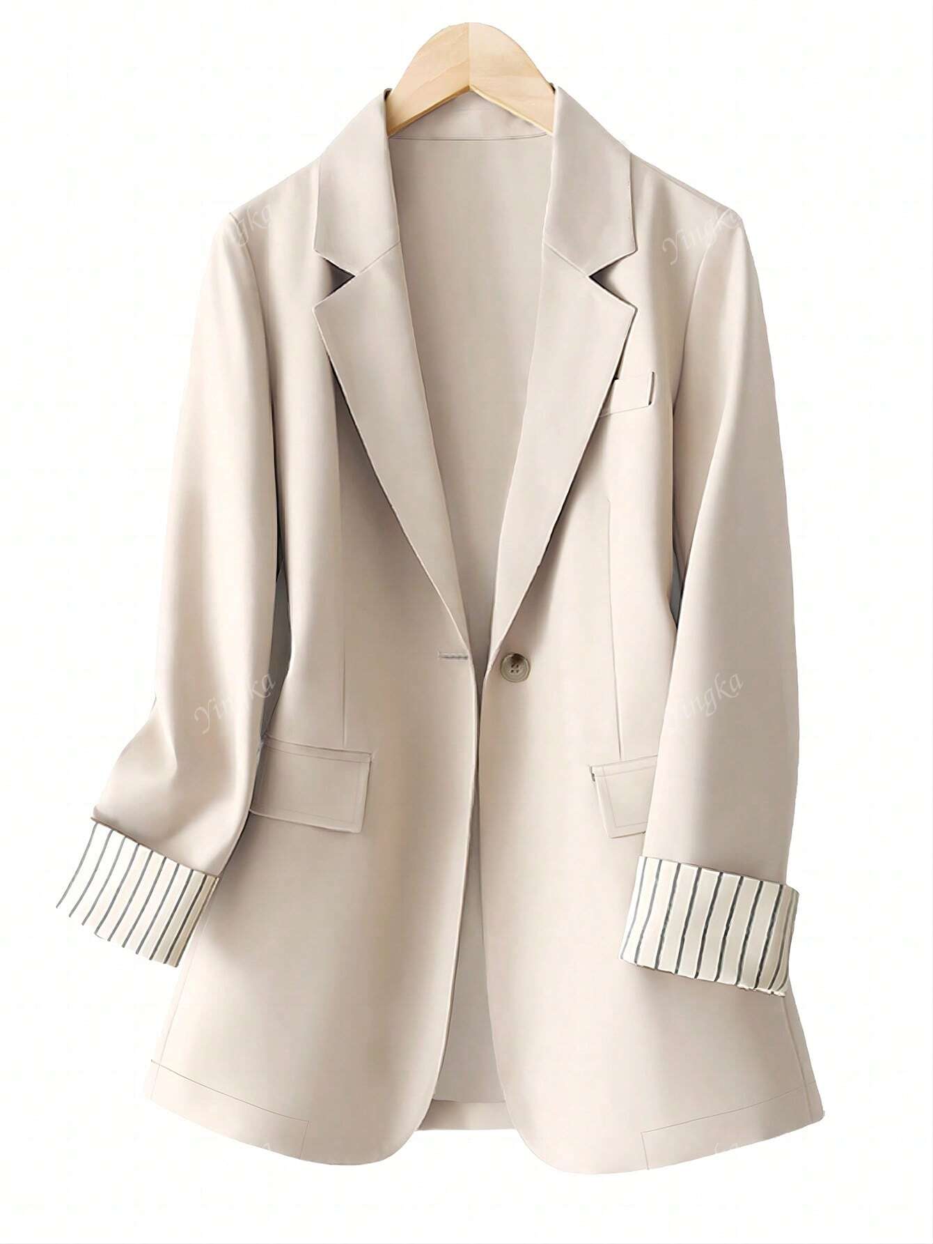 Blazer régulier pour femmes avec revers à rayures patchwork et un bouton