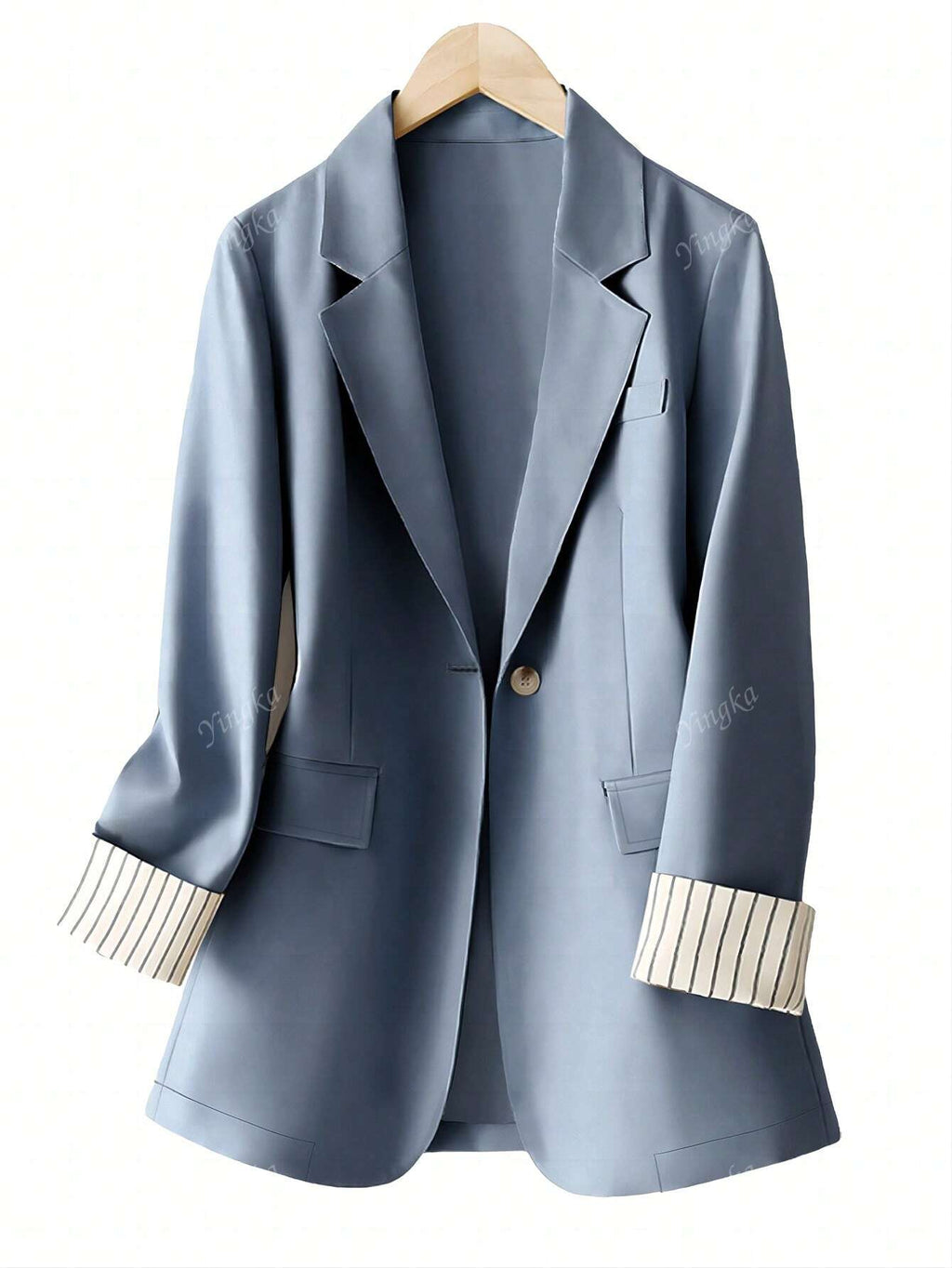 Blazer régulier pour femmes avec revers à rayures patchwork et un bouton