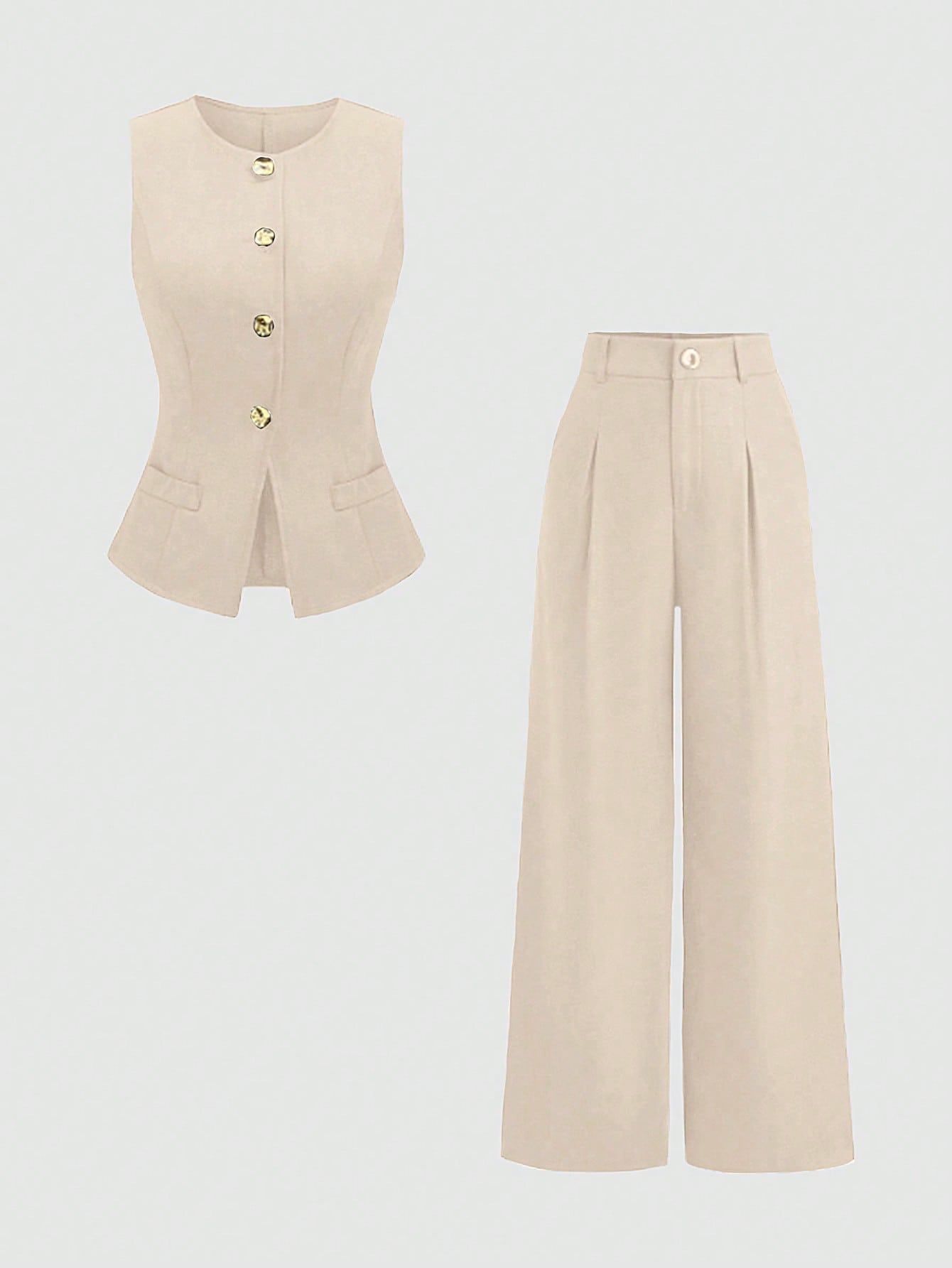 Sweetra Ensemble 2 pièces pour femmes, composé d'un gilet croisé et d'un pantalon large plissé