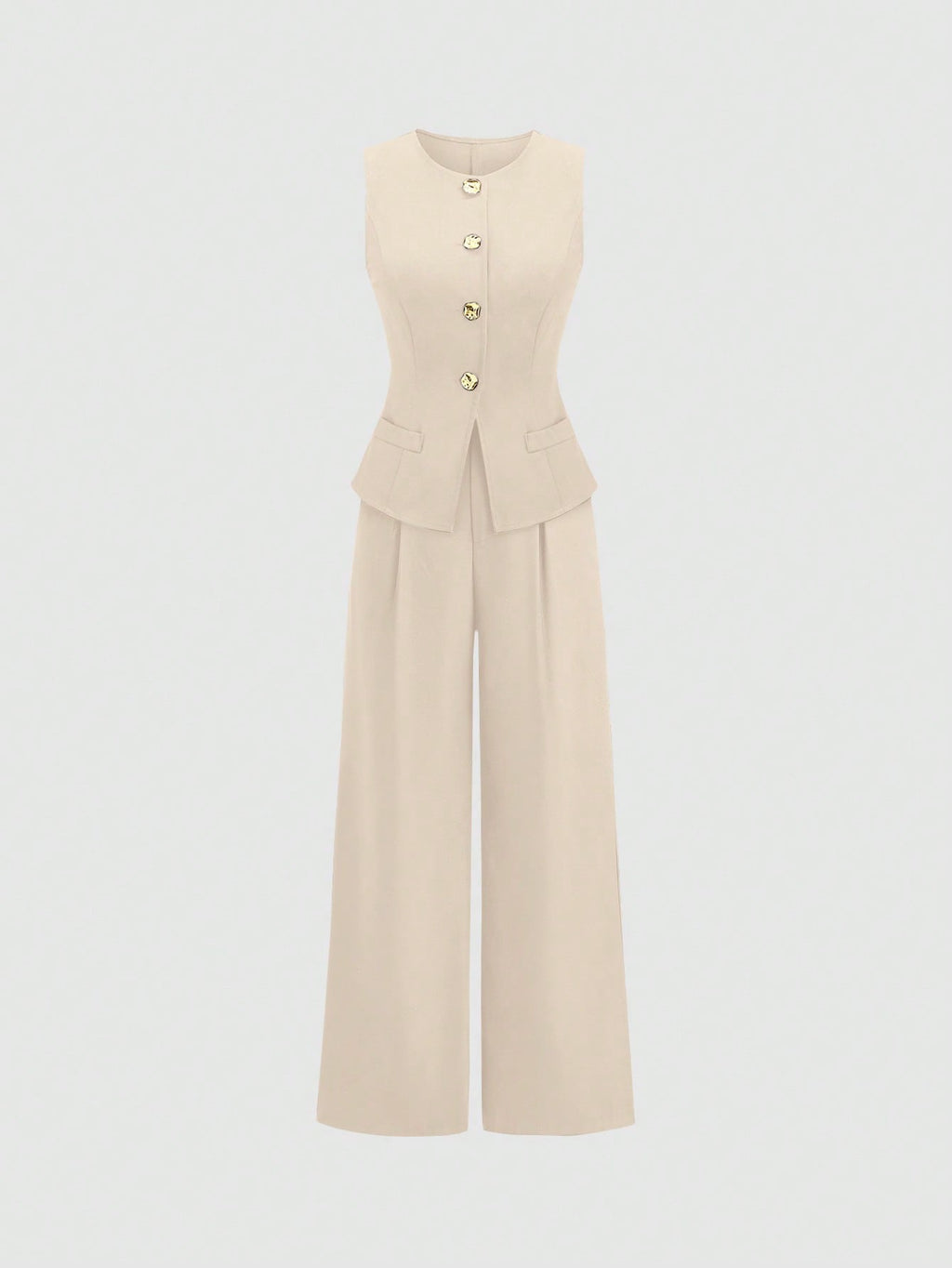 Sweetra Ensemble 2 pièces pour femmes, composé d'un gilet croisé et d'un pantalon large plissé