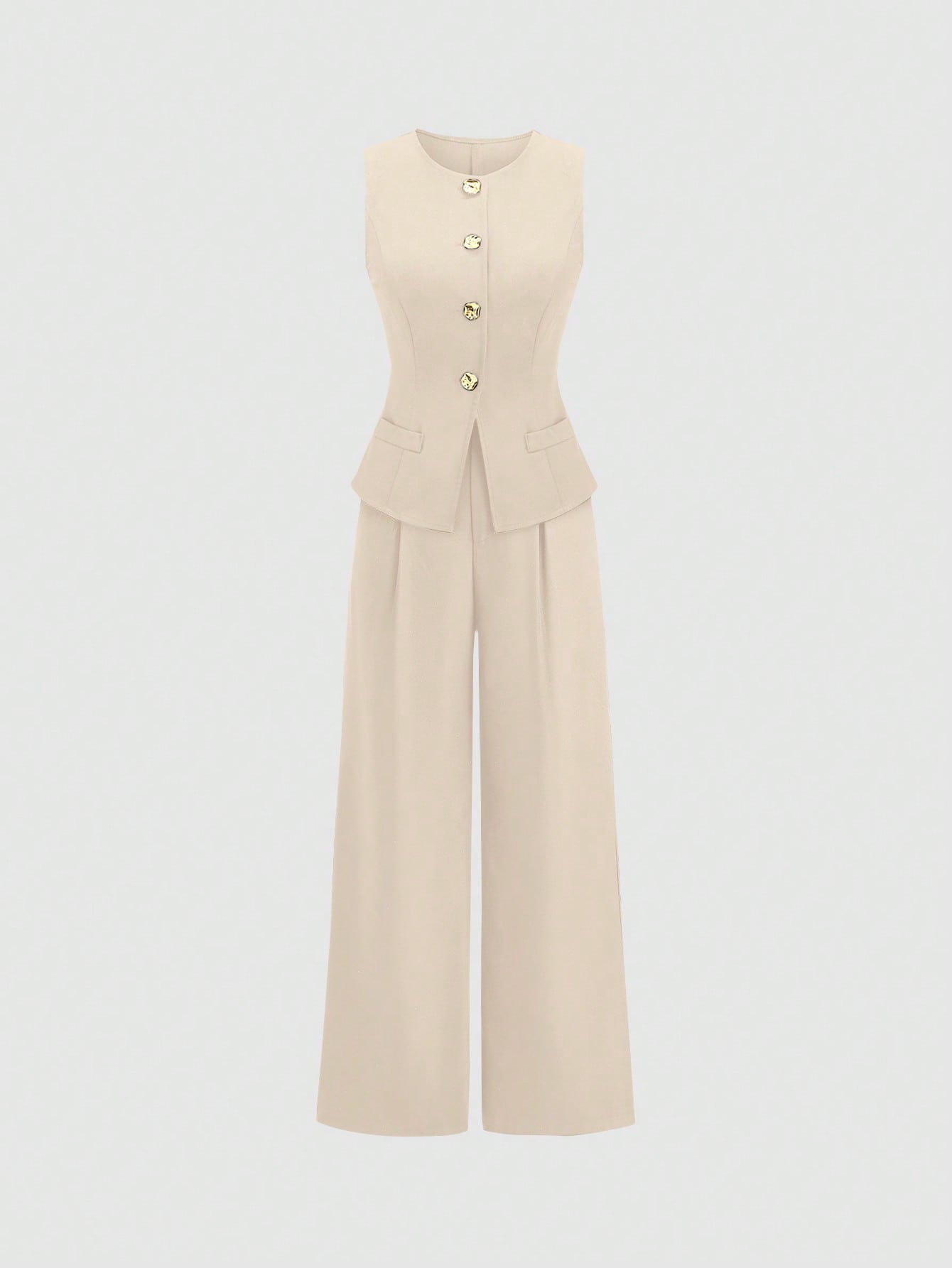 Sweetra Ensemble 2 pièces pour femmes, composé d'un gilet croisé et d'un pantalon large plissé