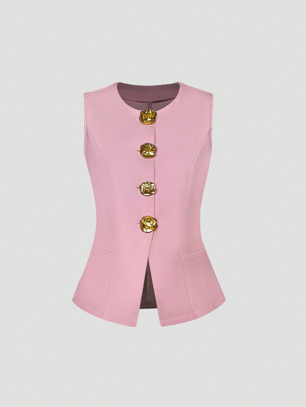 Sweetra Blazer sans manches basique de style français pour femmes avec boutons en métal, fin
