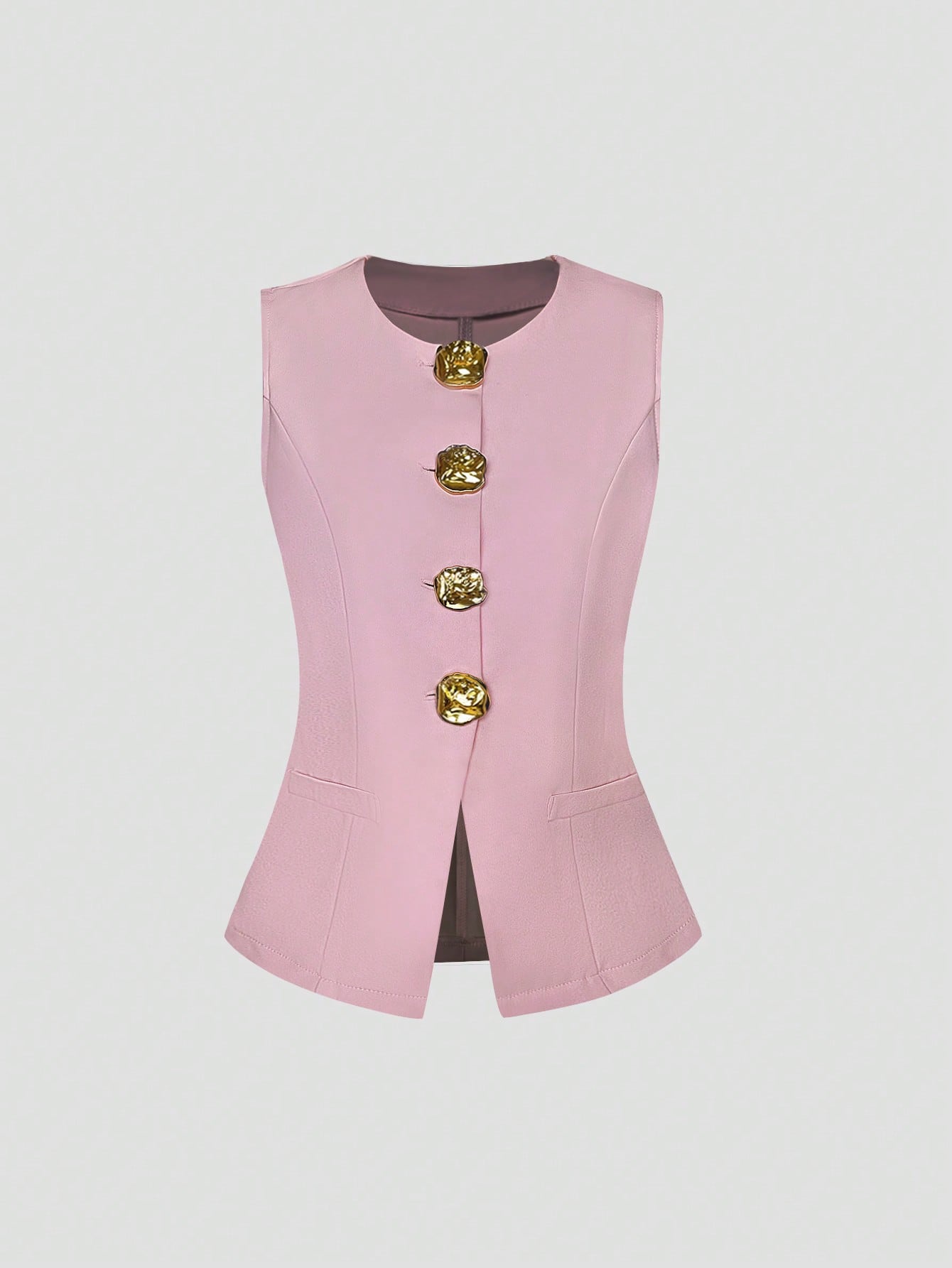 Sweetra Blazer sans manches basique de style français pour femmes avec boutons en métal, fin