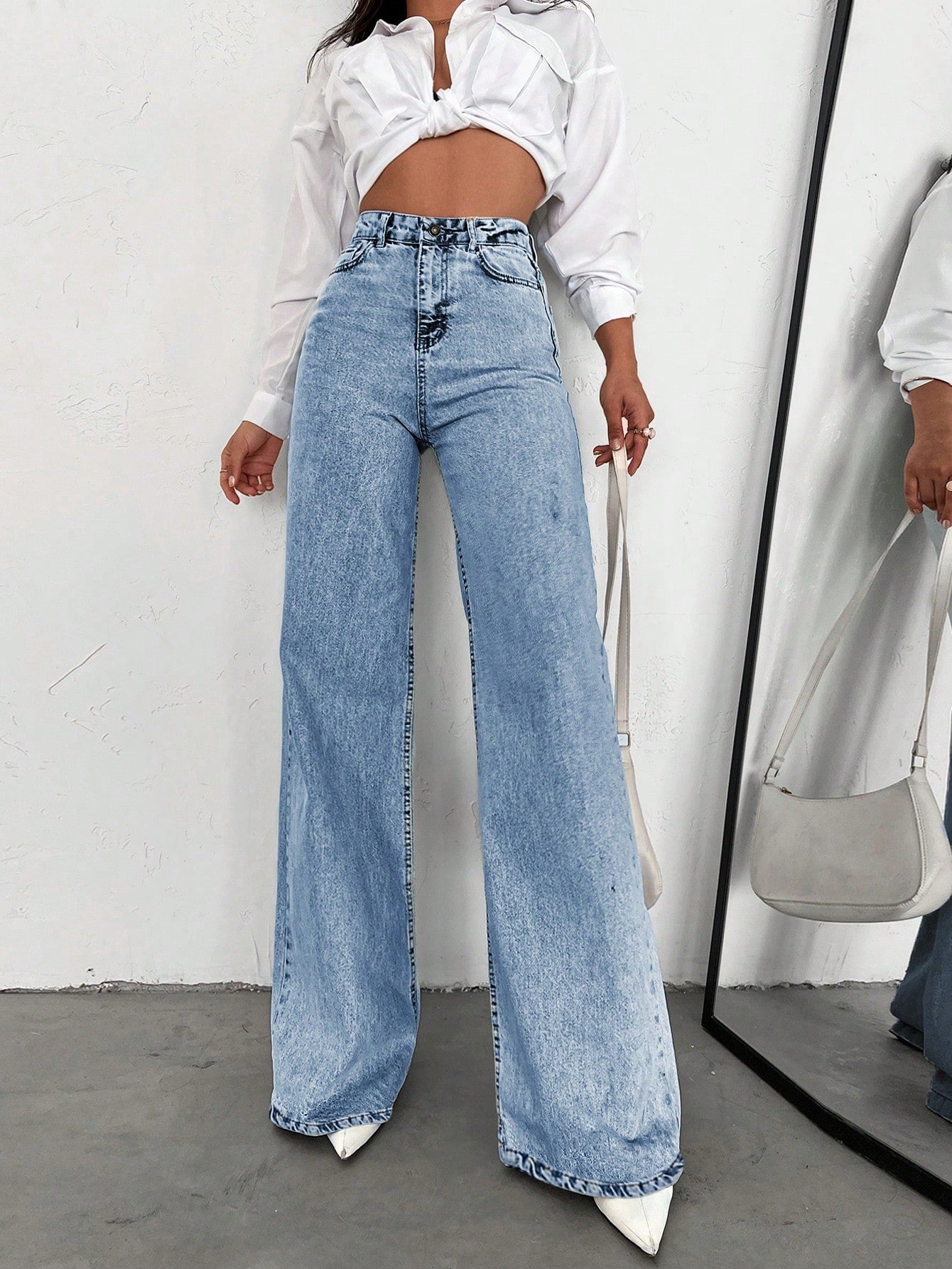 SHEIN Tall Jean grande taille à jambe large et ourlet long, 100% coton