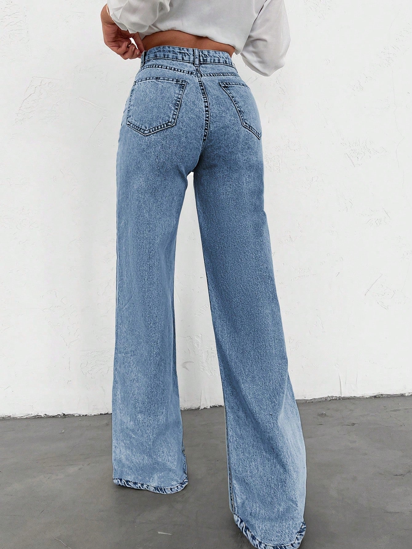 SHEIN Tall Jean grande taille à jambe large et ourlet long, 100% coton