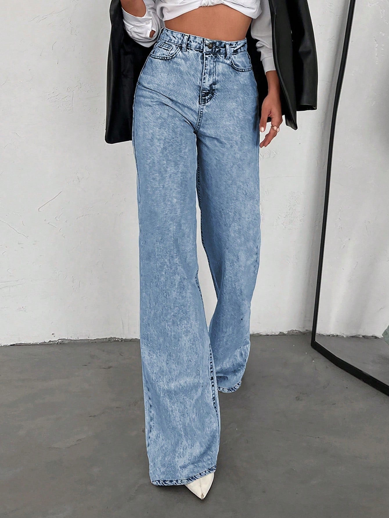 SHEIN Tall Jean grande taille à jambe large et ourlet long, 100% coton