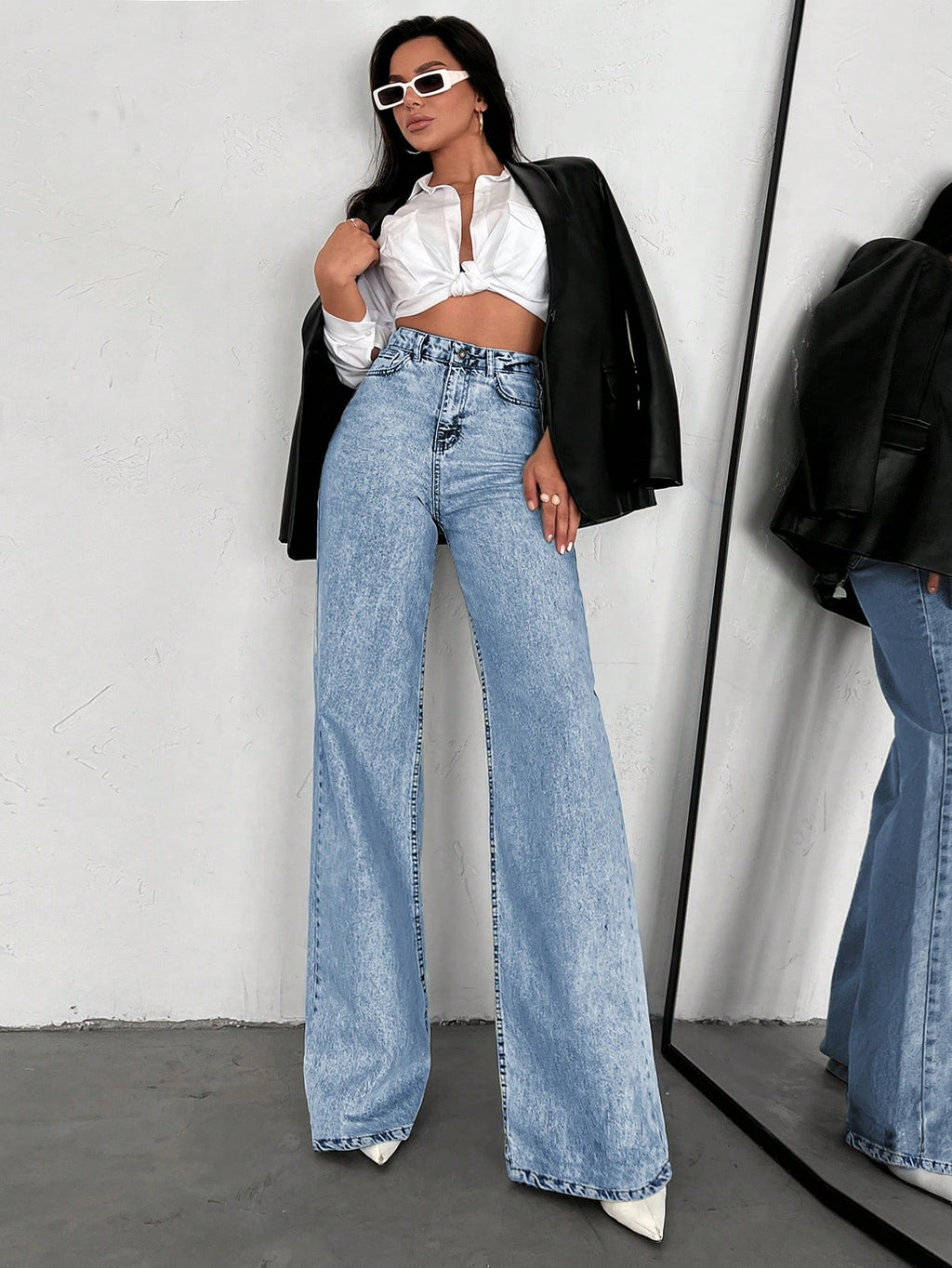 SHEIN Tall Jean grande taille à jambe large et ourlet long, 100% coton