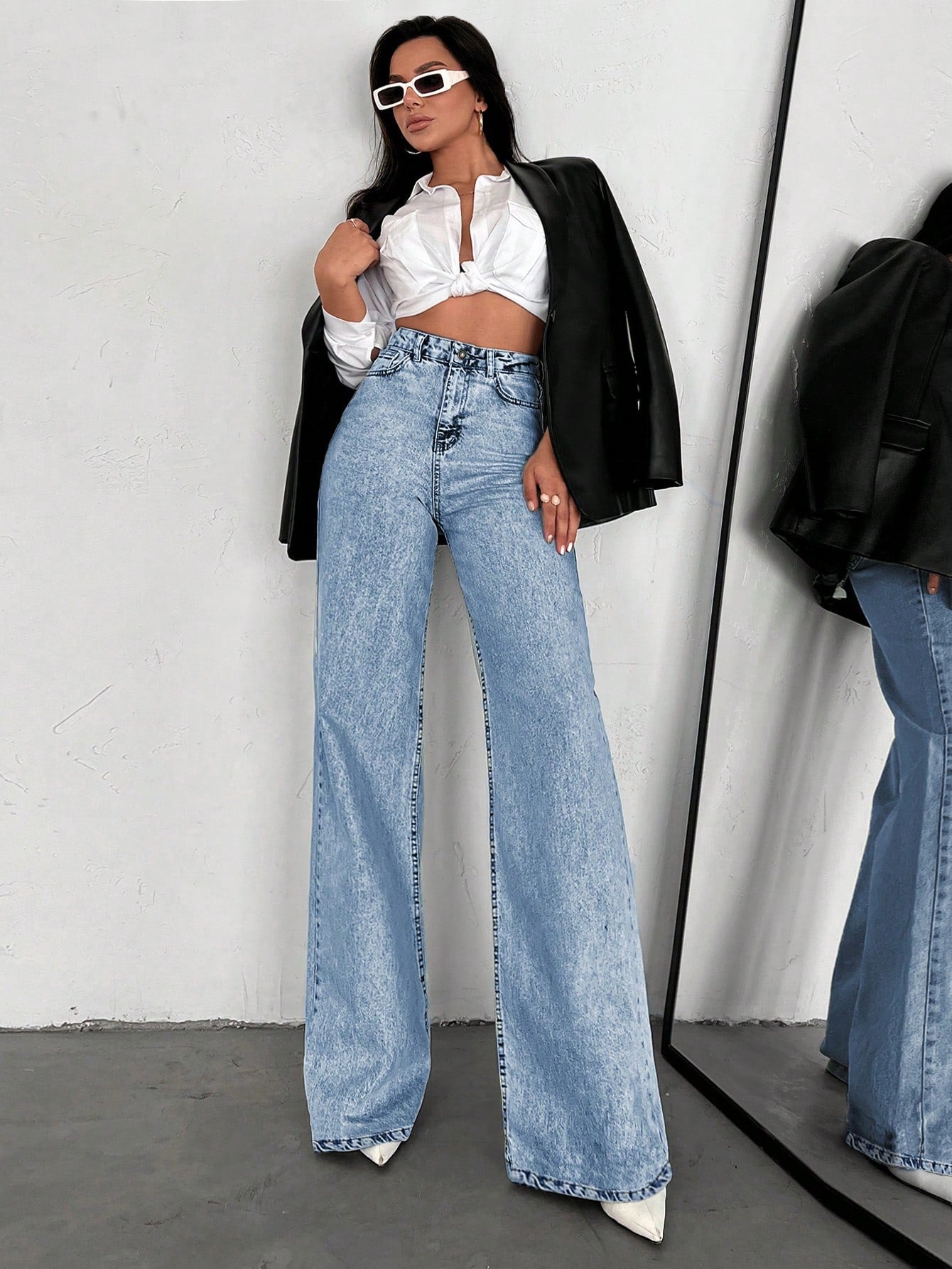 SHEIN Tall Jean grande taille à jambe large et ourlet long, 100% coton