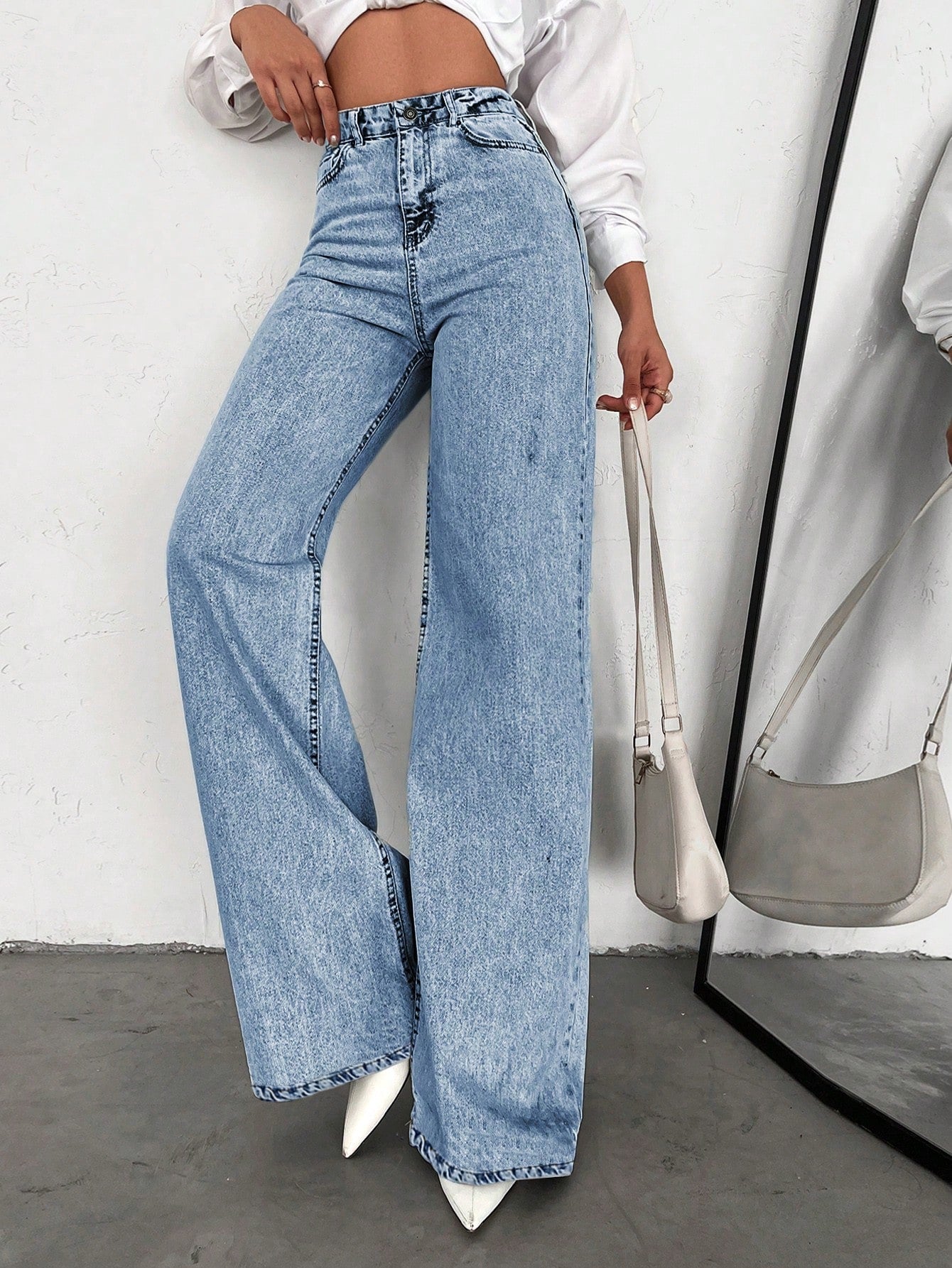 SHEIN Tall Jean grande taille à jambe large et ourlet long, 100% coton