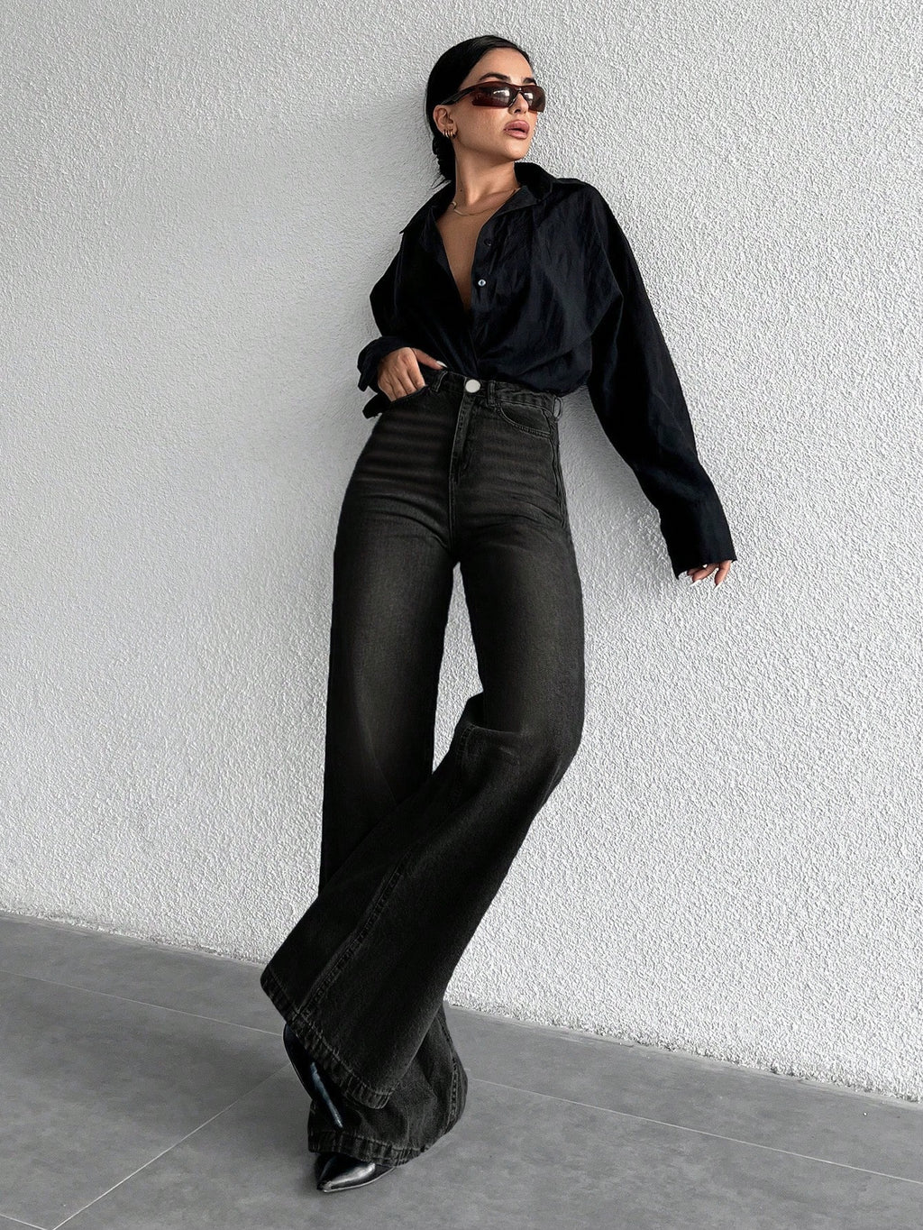 Jeans grande taille à jambes larges en coton 100%