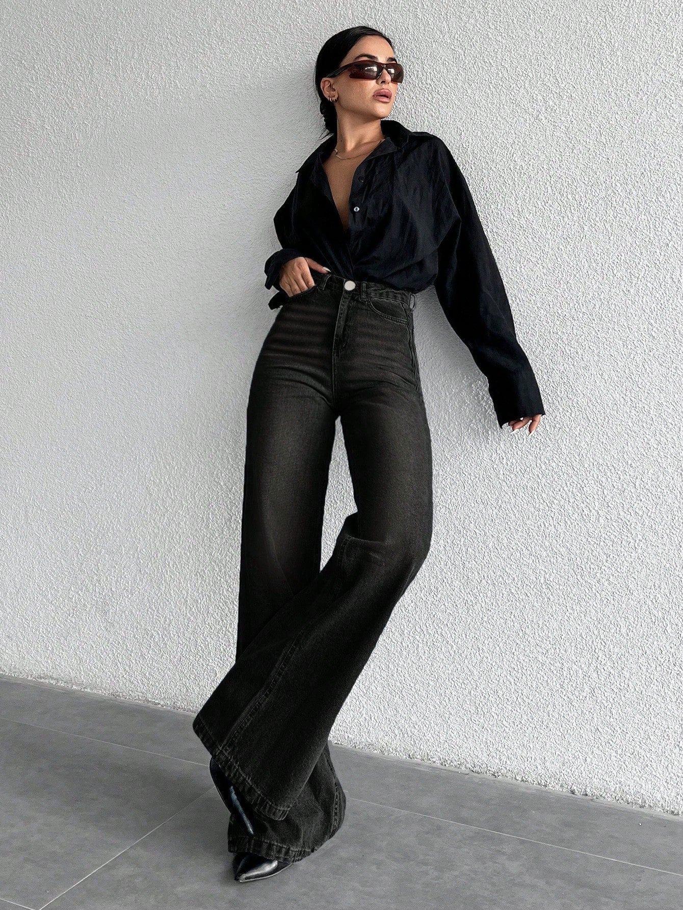 Jeans grande taille à jambes larges en coton 100%
