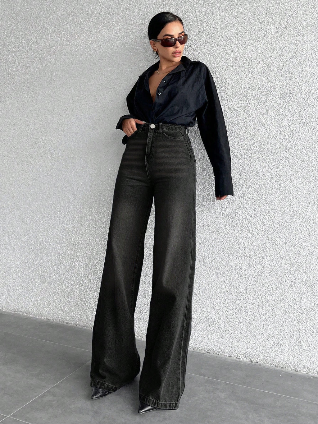 Jeans grande taille à jambes larges en coton 100%