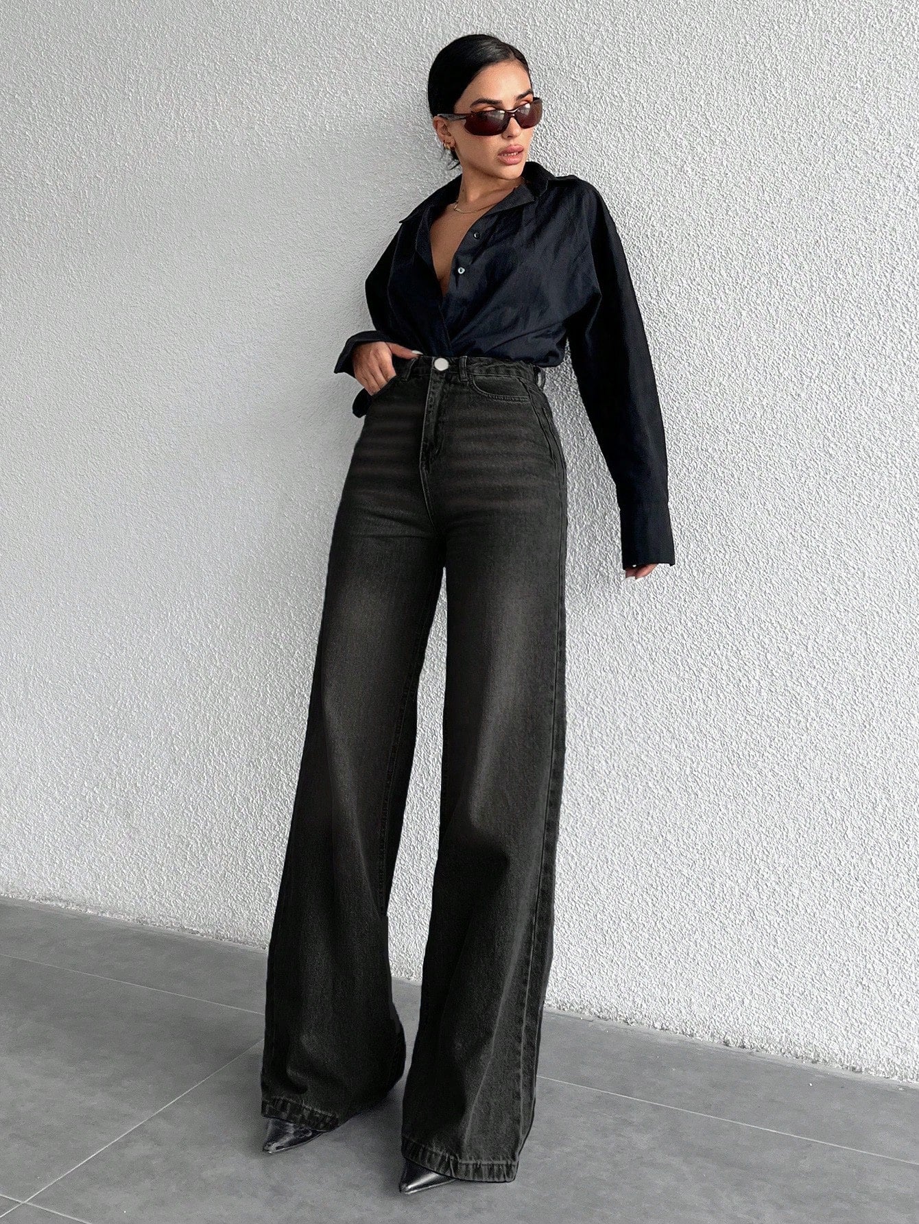 Jeans grande taille à jambes larges en coton 100%