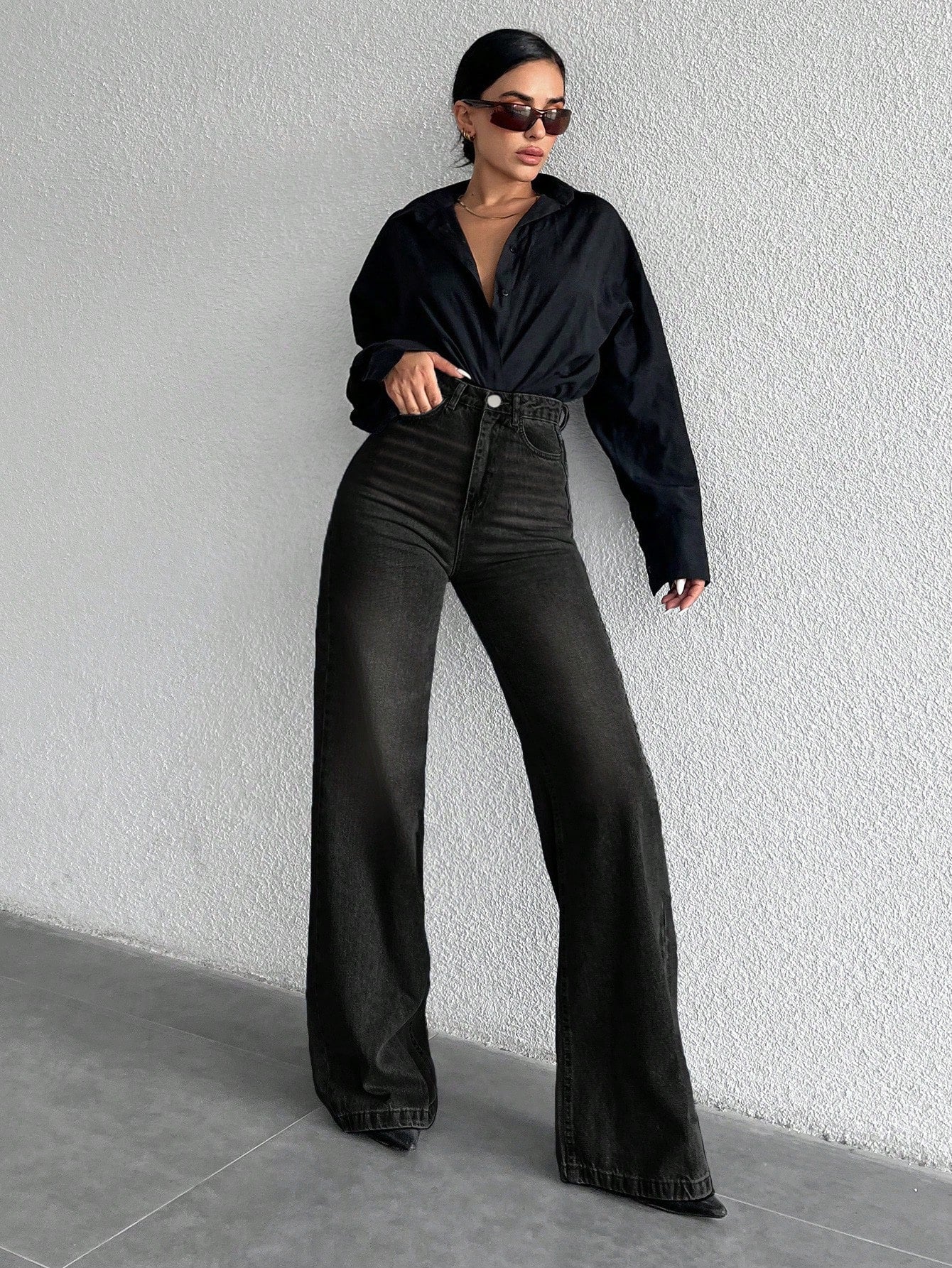 Jeans grande taille à jambes larges en coton 100%