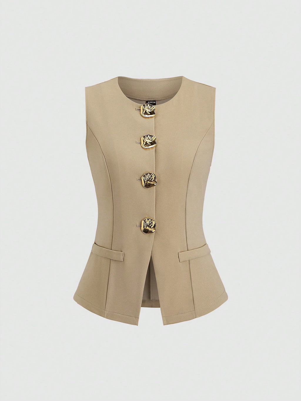 Sweetra Blazer sans manches basique de style français pour femmes avec boutons en métal, fin