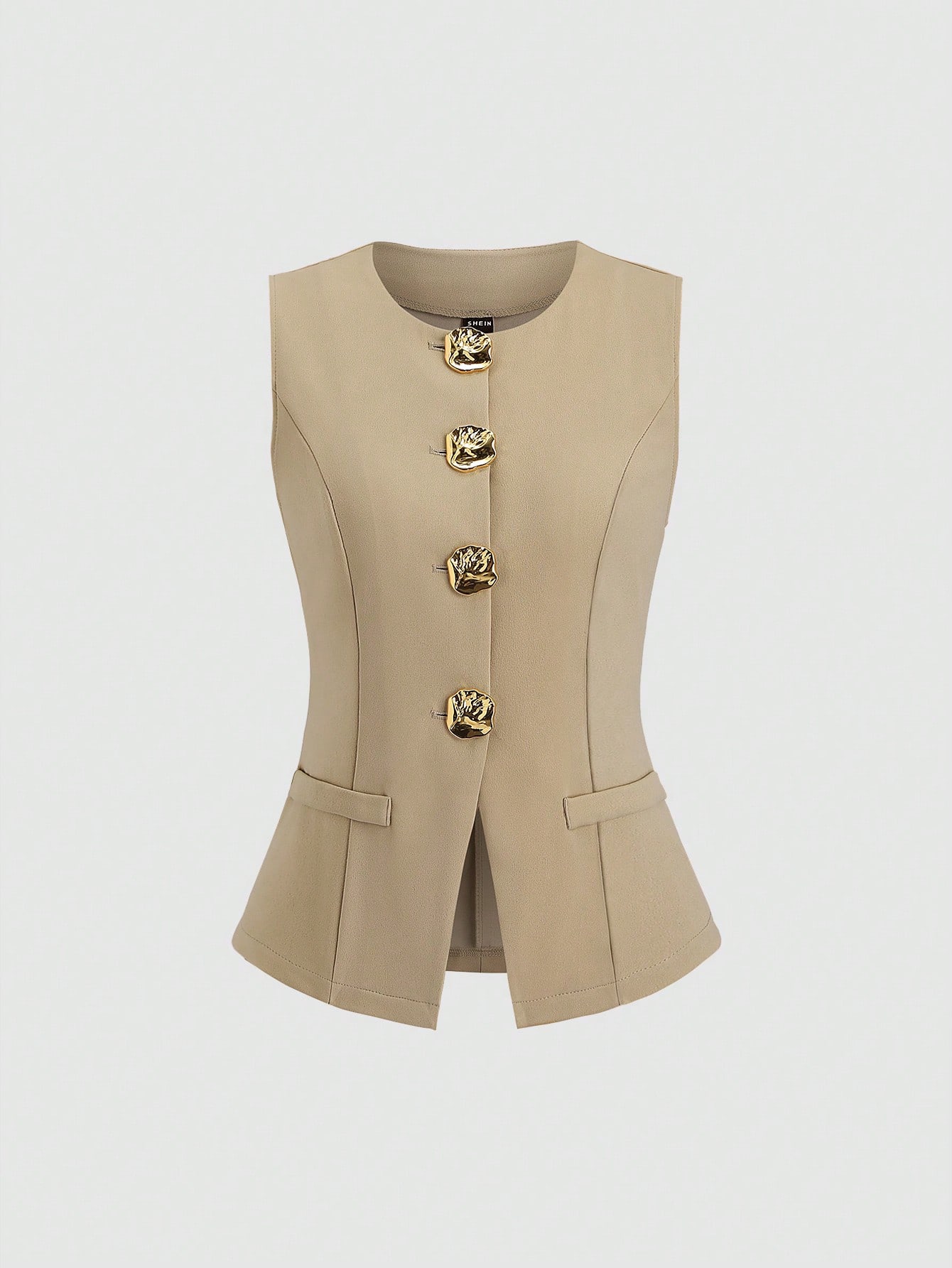 Sweetra Blazer sans manches basique de style français pour femmes avec boutons en métal, fin