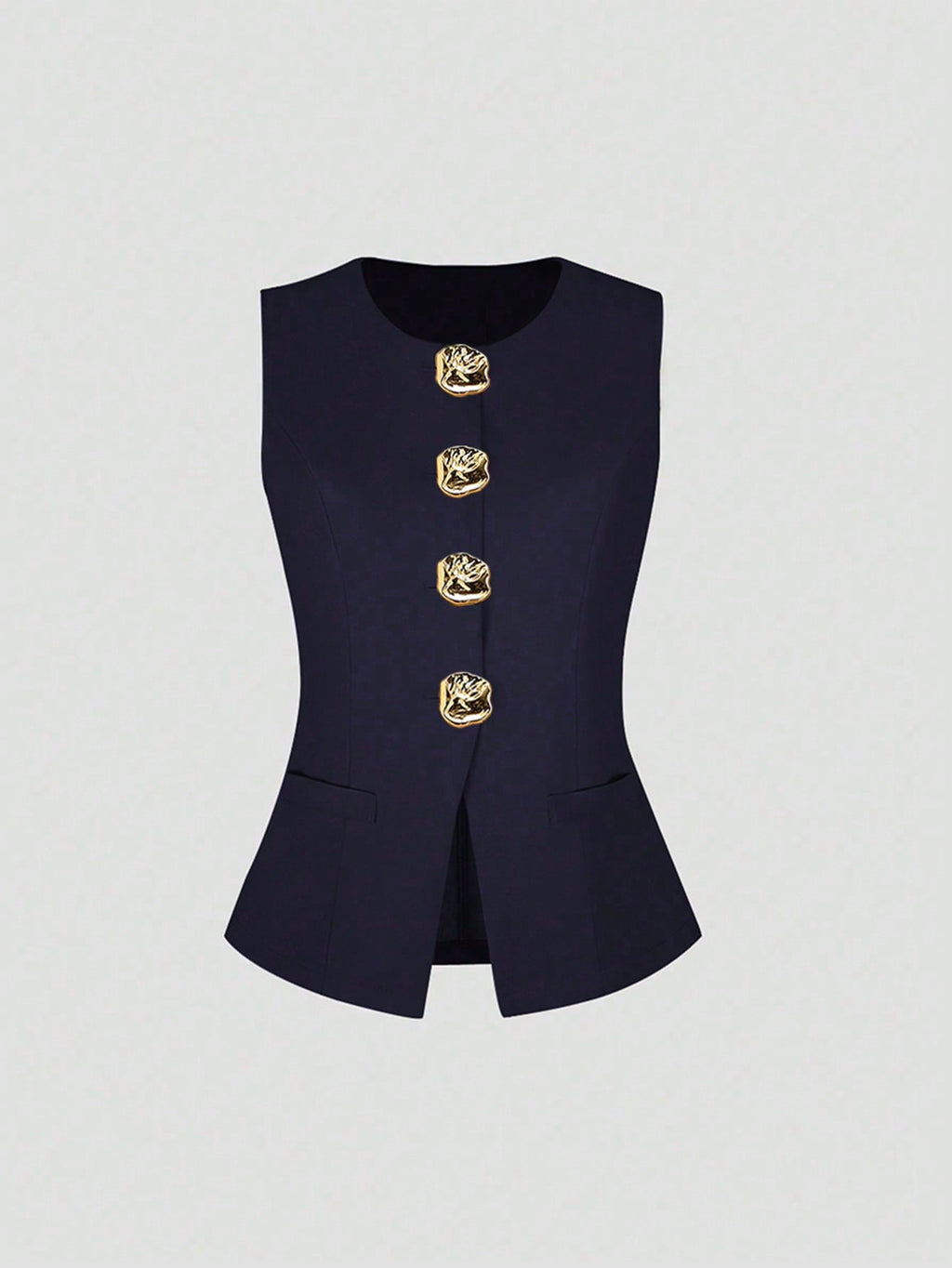 Sweetra Blazer sans manches basique de style français pour femmes avec boutons en métal, fin