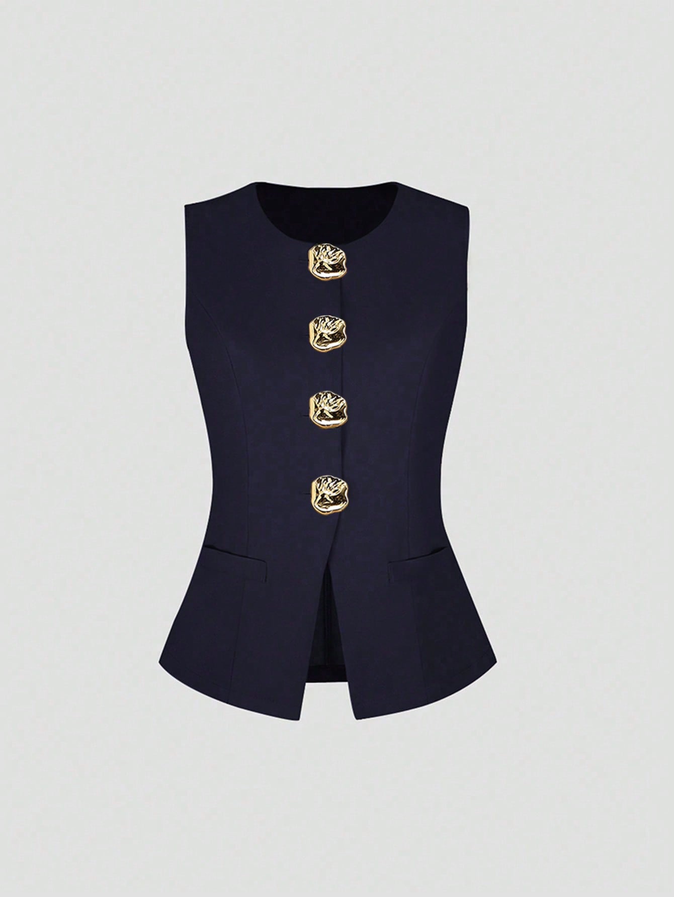 Sweetra Blazer sans manches basique de style français pour femmes avec boutons en métal, fin
